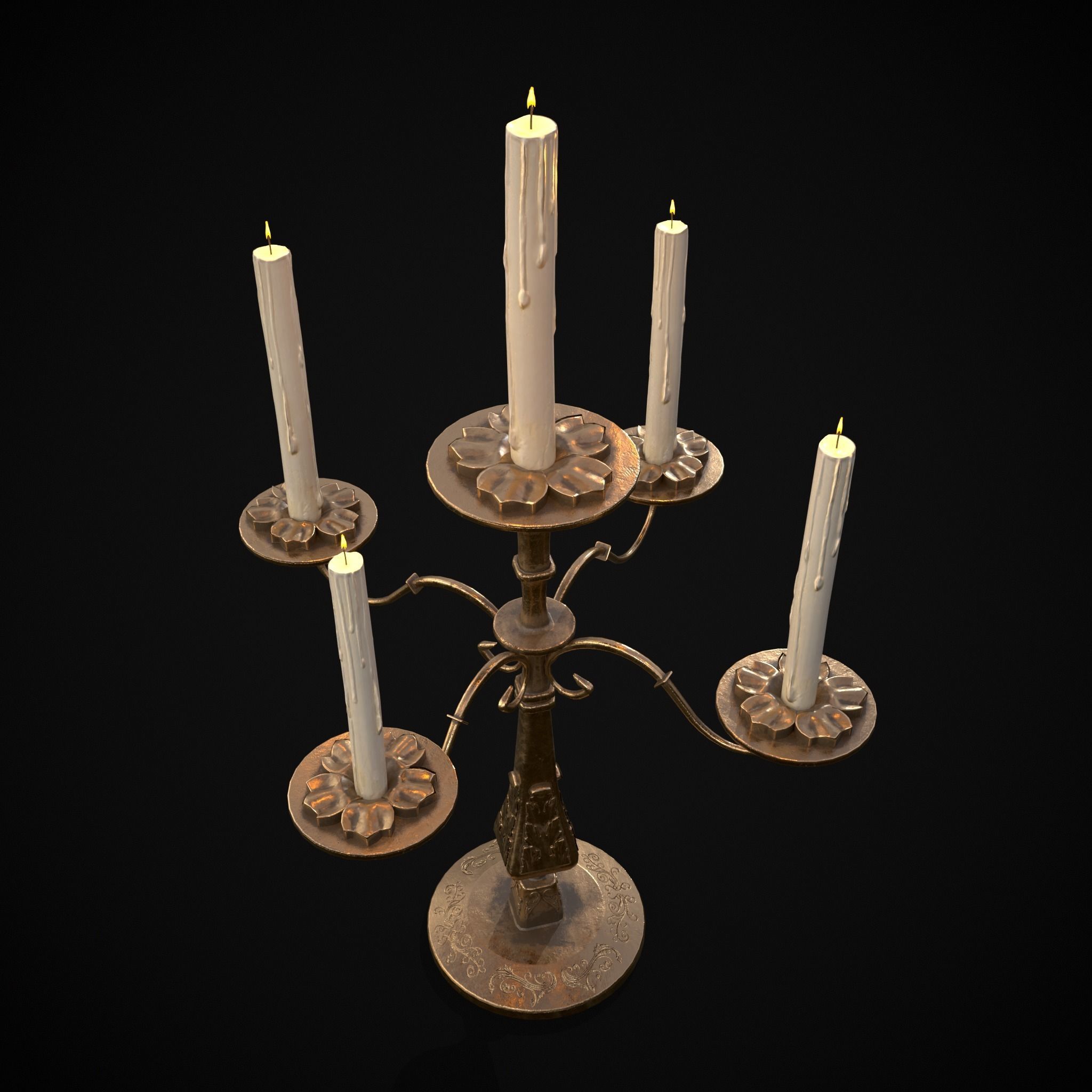 Ornamented Five Point Candelabra Low-poly 3D model_13