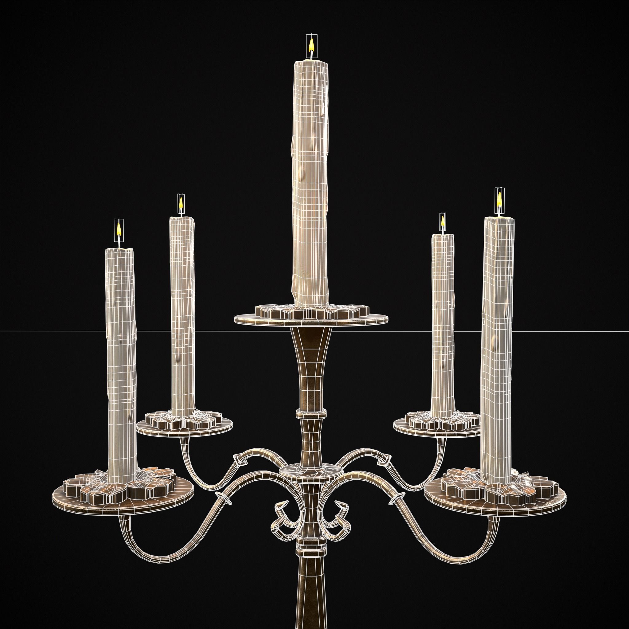 Ornamented Five Point Candelabra Low-poly 3D model_12