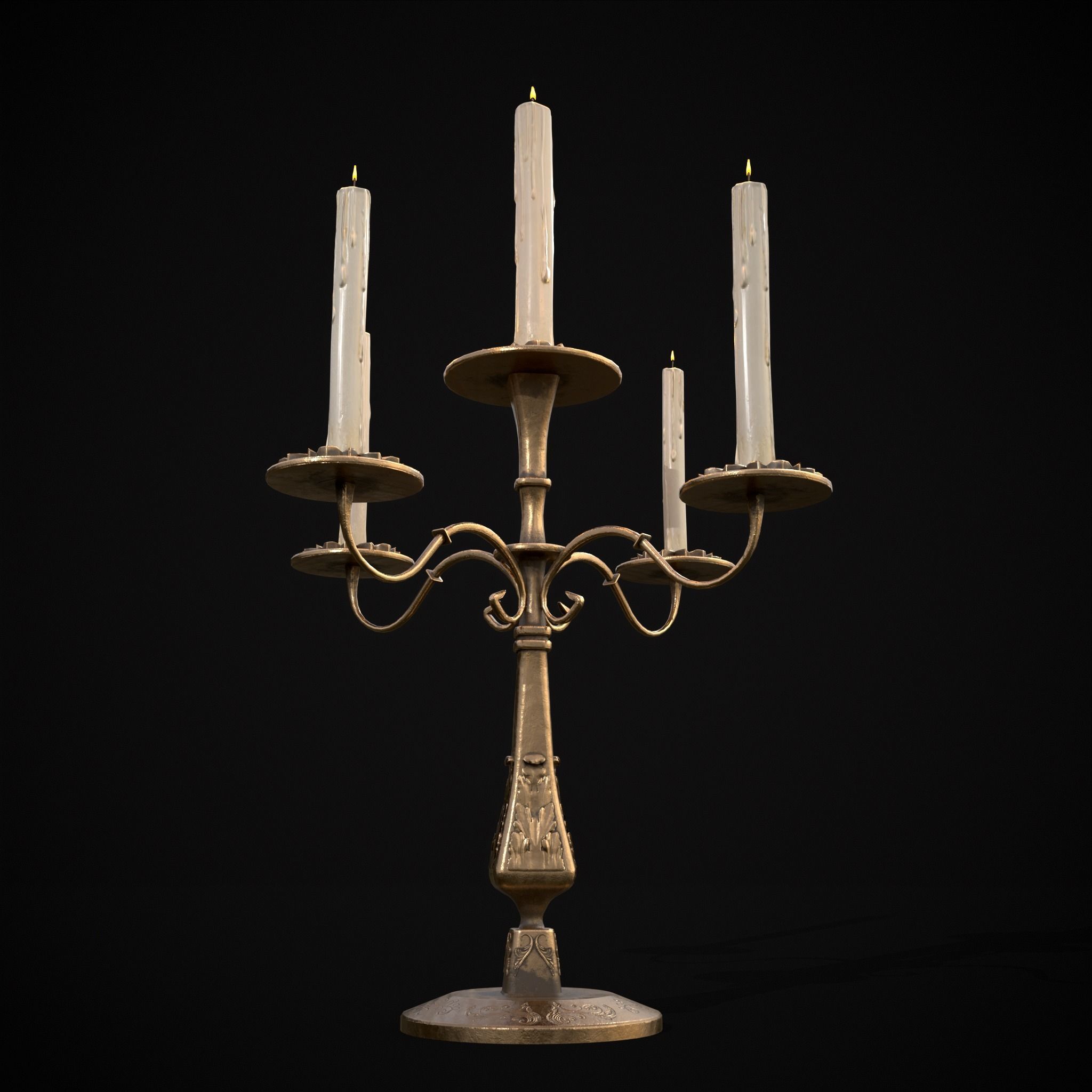 Ornamented Five Point Candelabra Low-poly 3D model_3