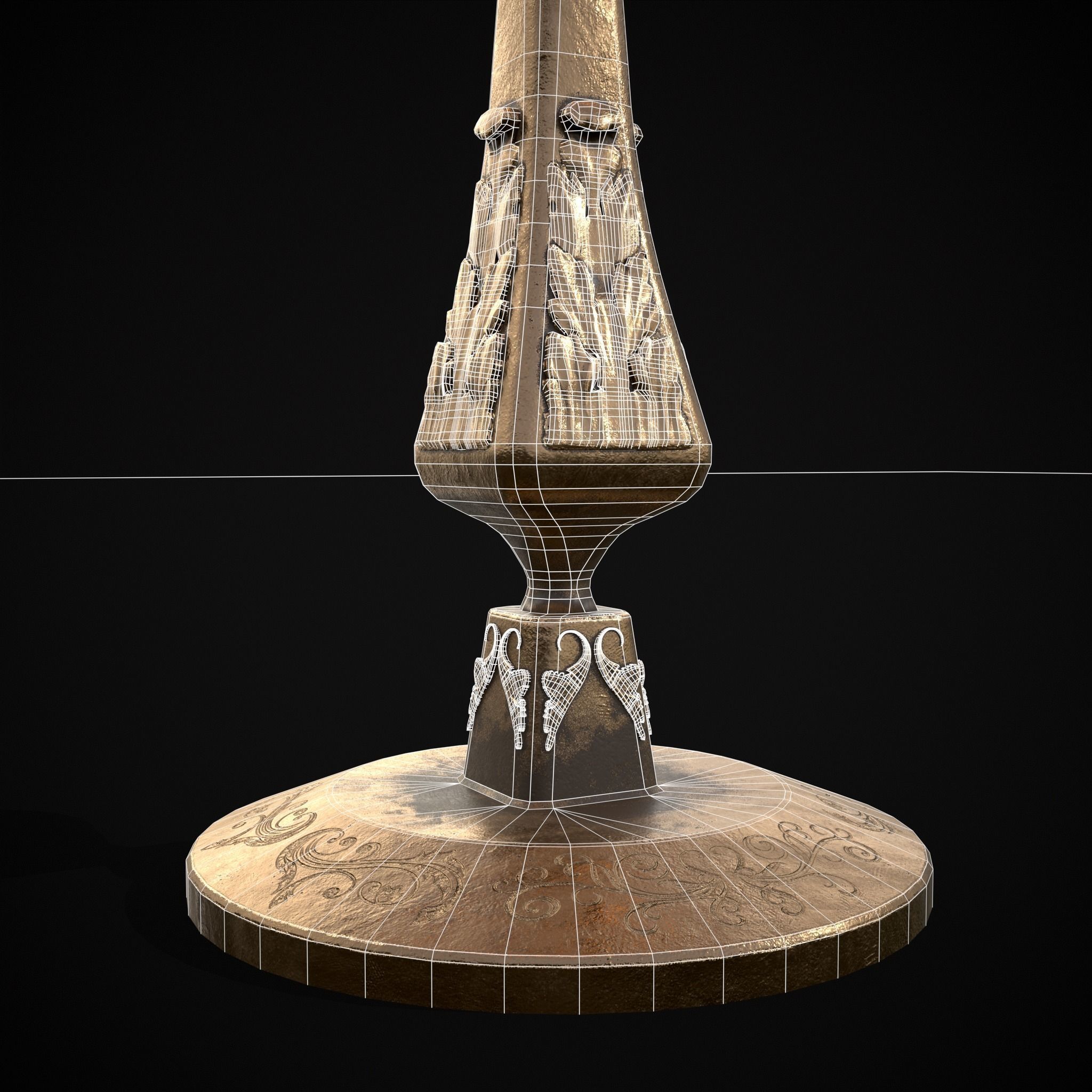 Ornamented Five Point Candelabra Low-poly 3D model_6
