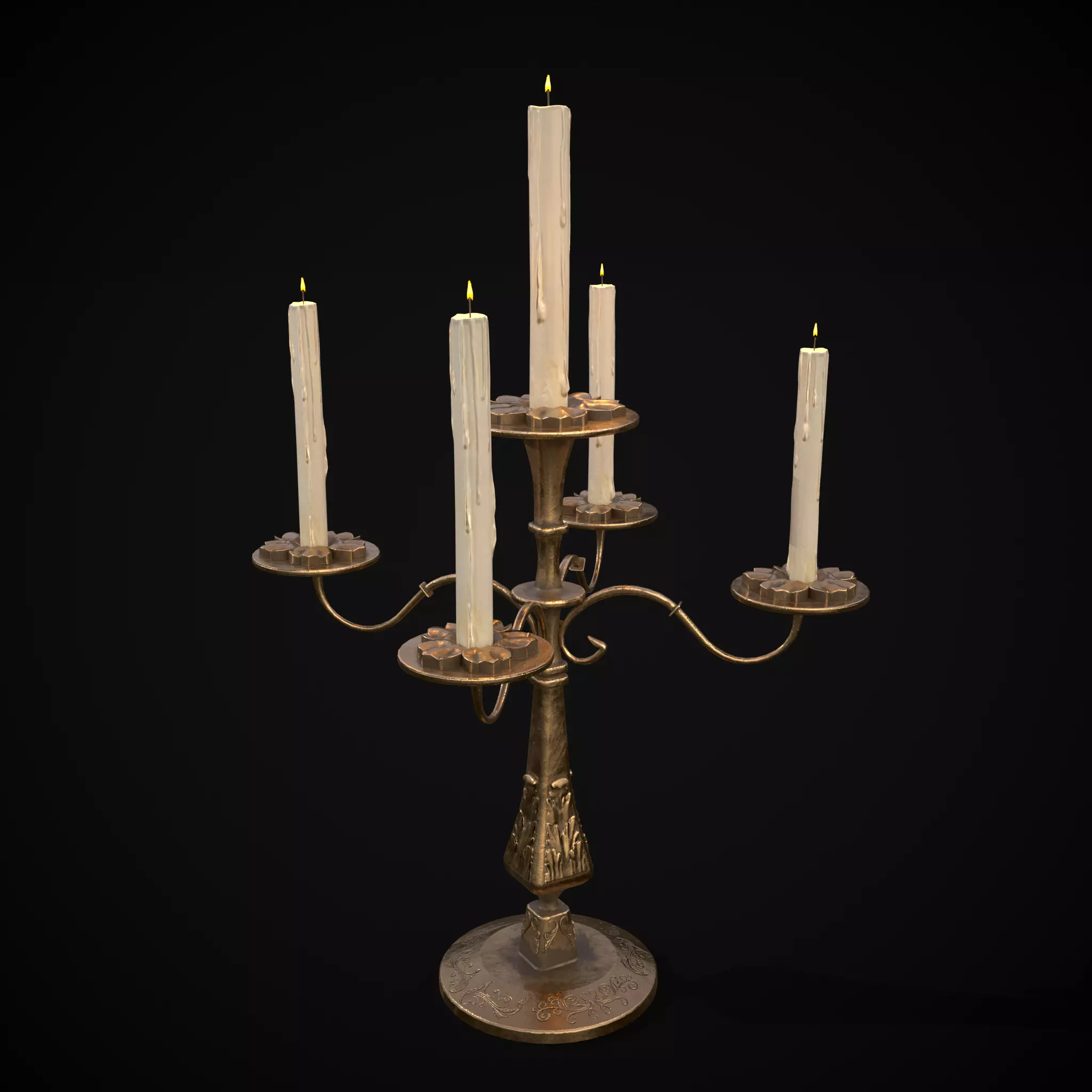 Ornamented Five Point Candelabra Low-poly 3D model_0