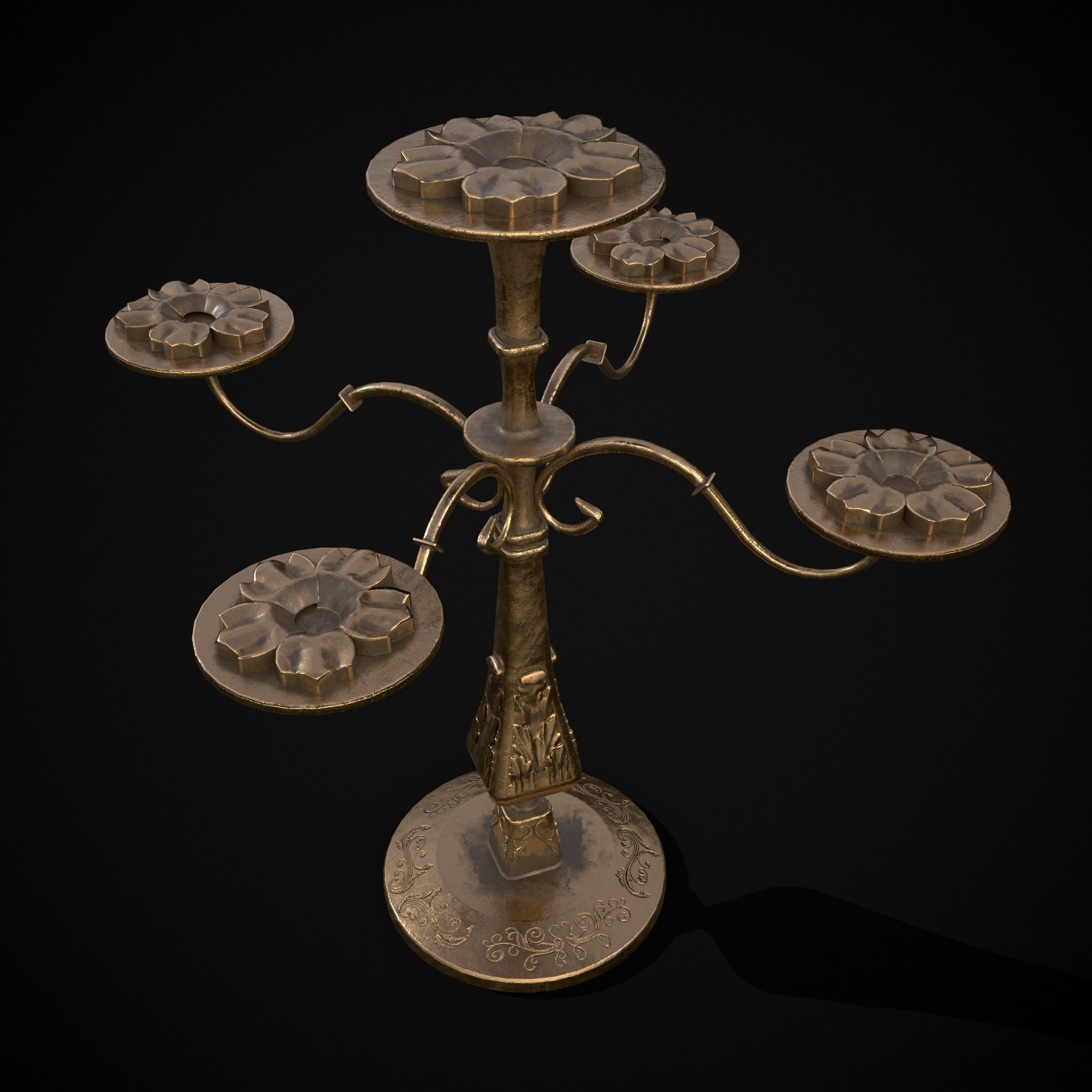 Ornamented Five Point Candelabra Low-poly 3D model_15