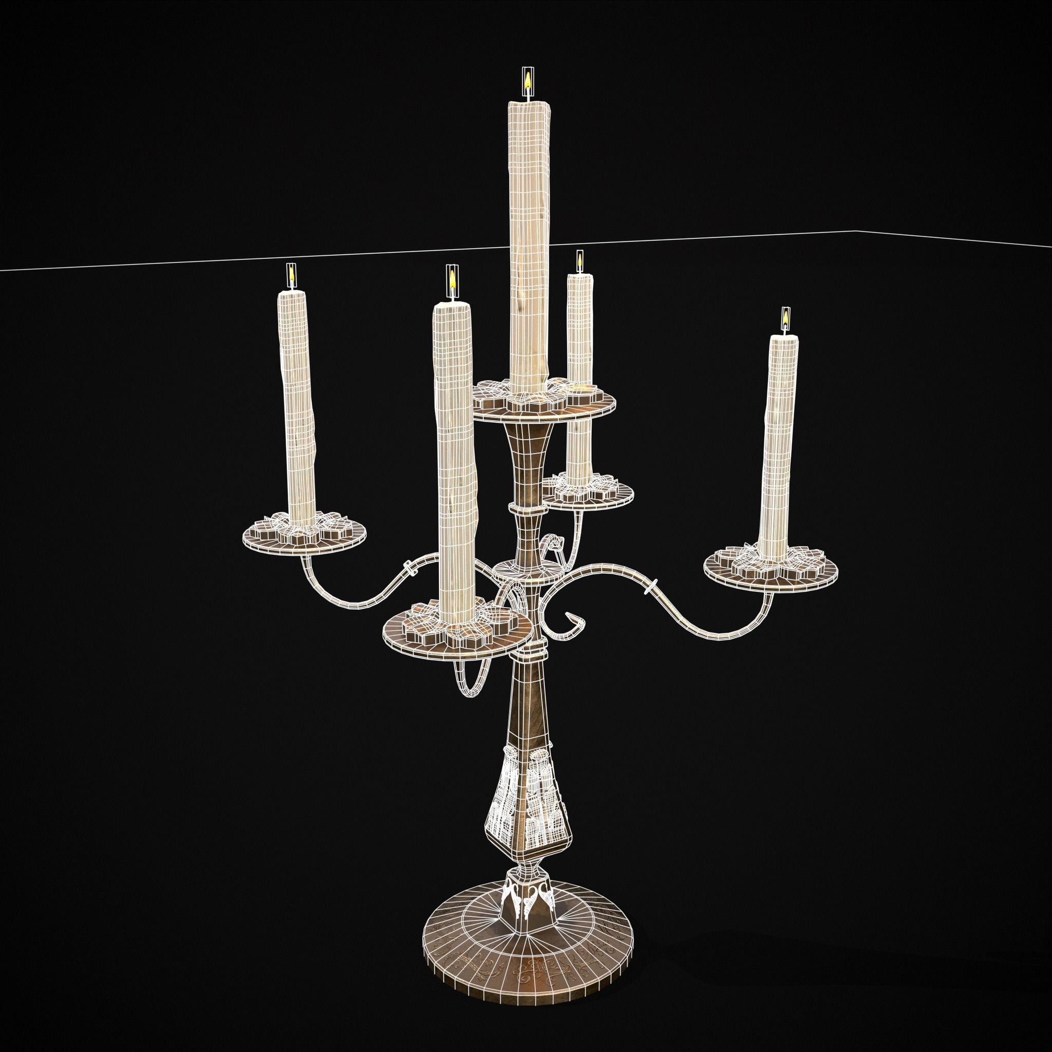 Ornamented Five Point Candelabra Low-poly 3D model_2