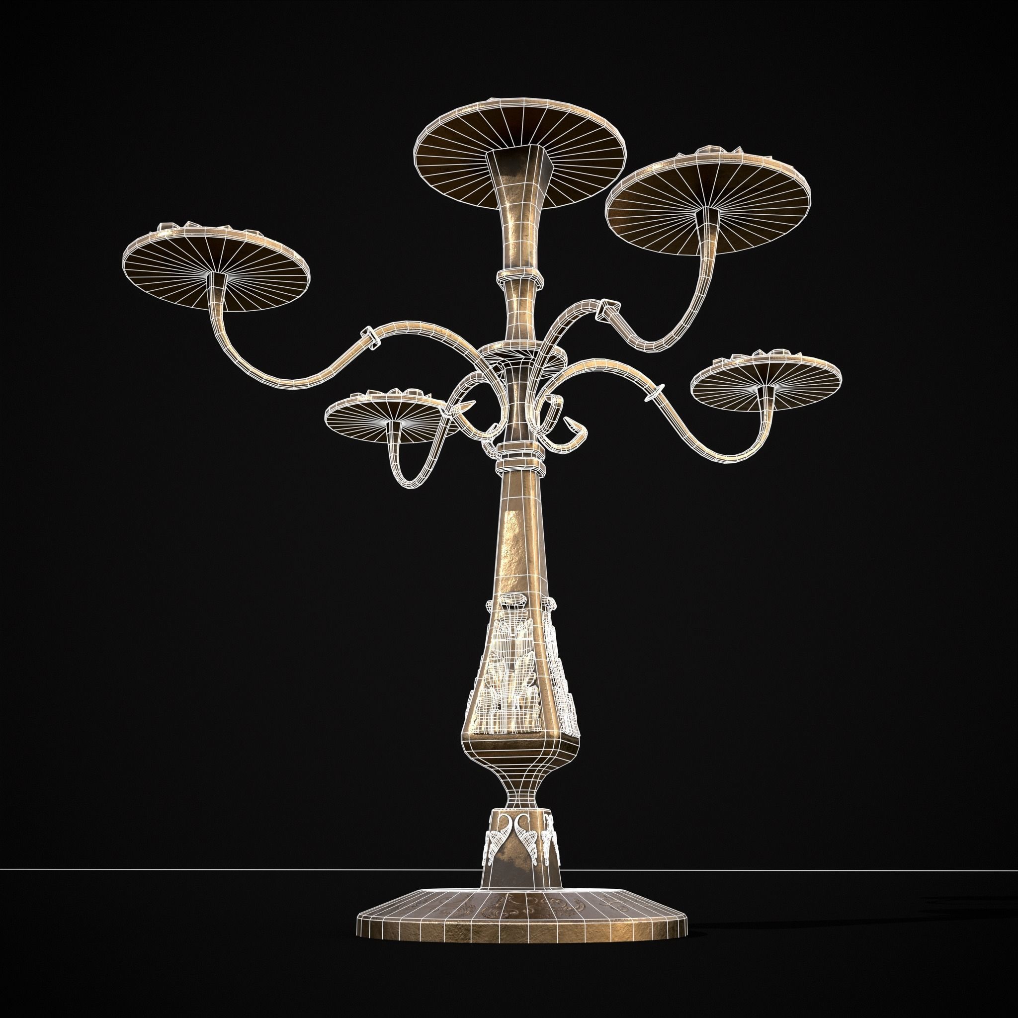 Ornamented Five Point Candelabra Low-poly 3D model_18