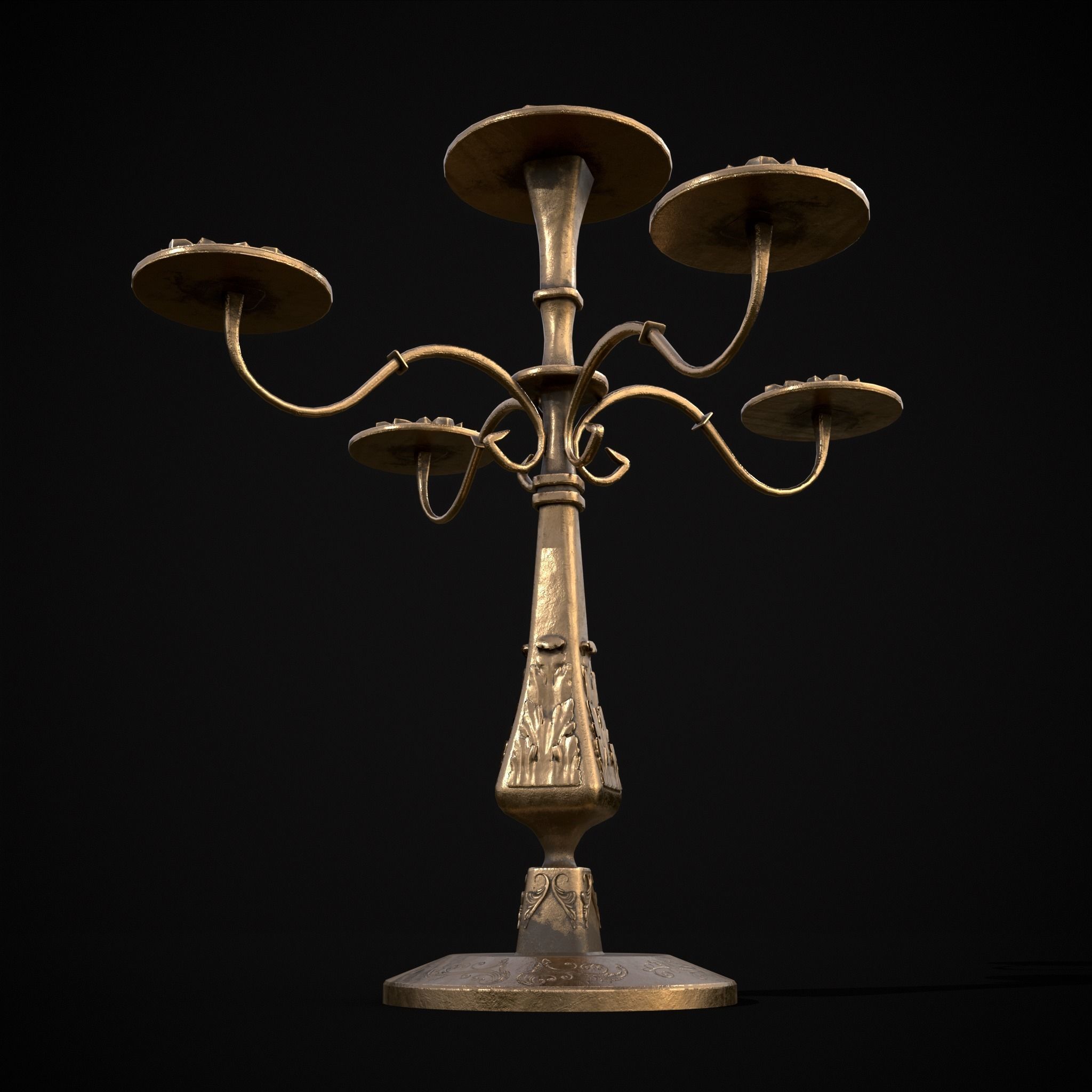 Ornamented Five Point Candelabra Low-poly 3D model_17