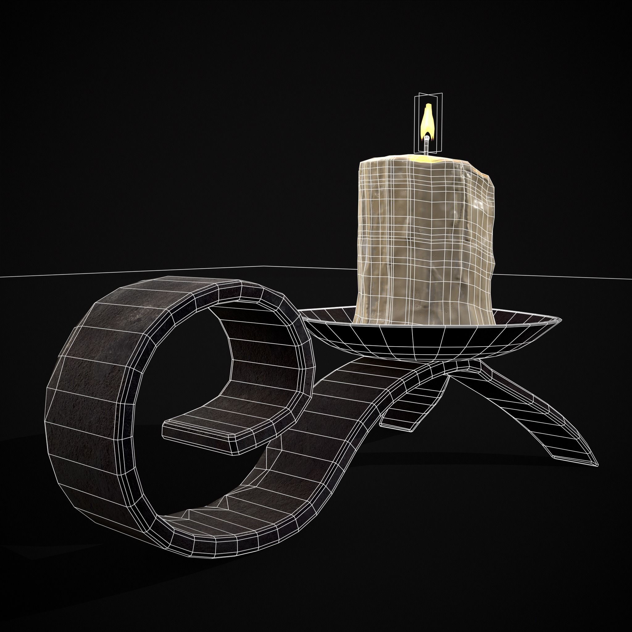 Simple Iron Chamberstick Low-poly 3D model_8