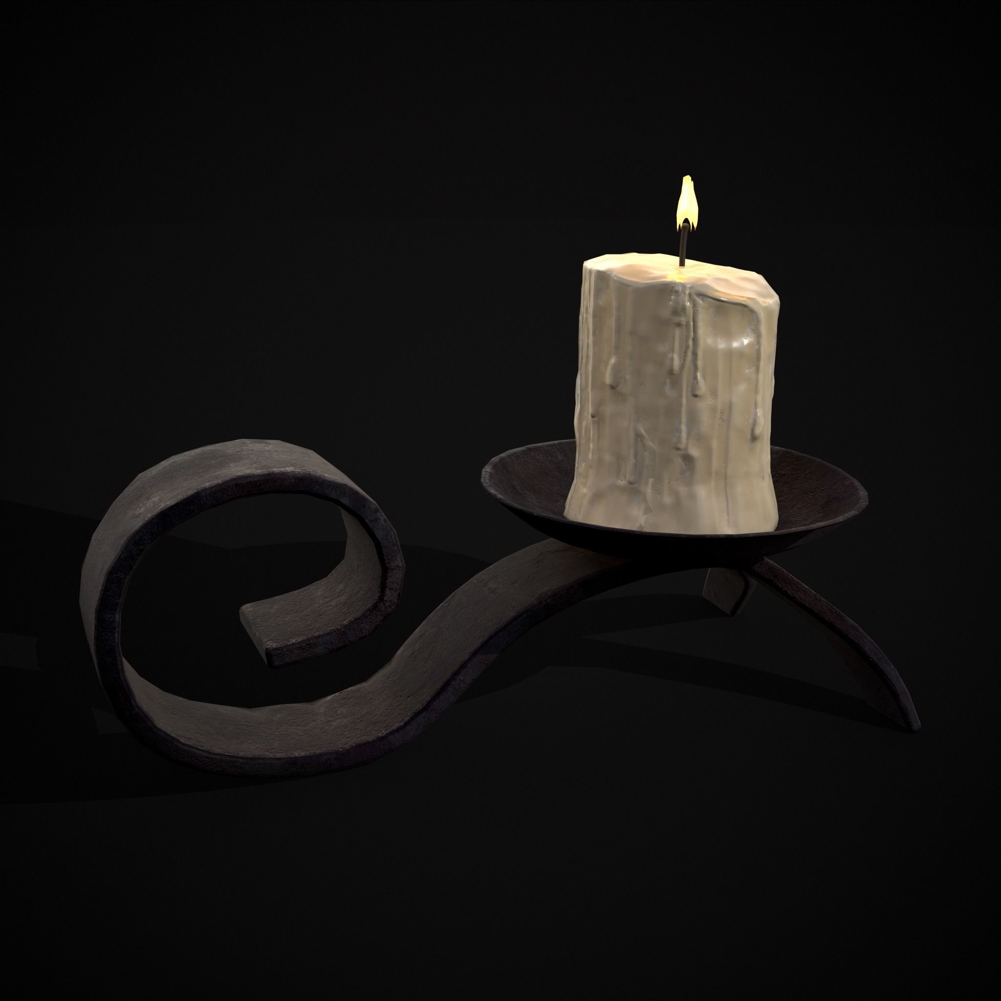 Simple Iron Chamberstick Low-poly 3D model_17