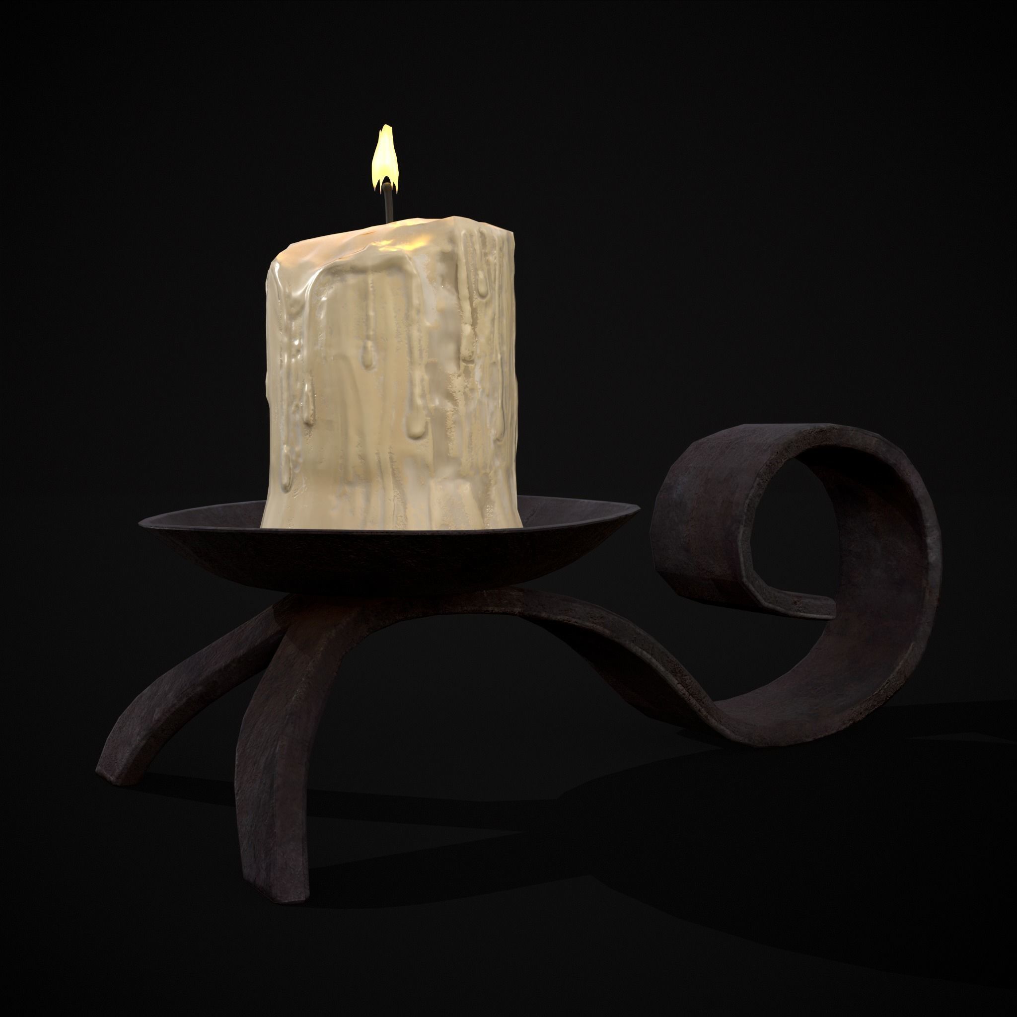 Simple Iron Chamberstick Low-poly 3D model_5