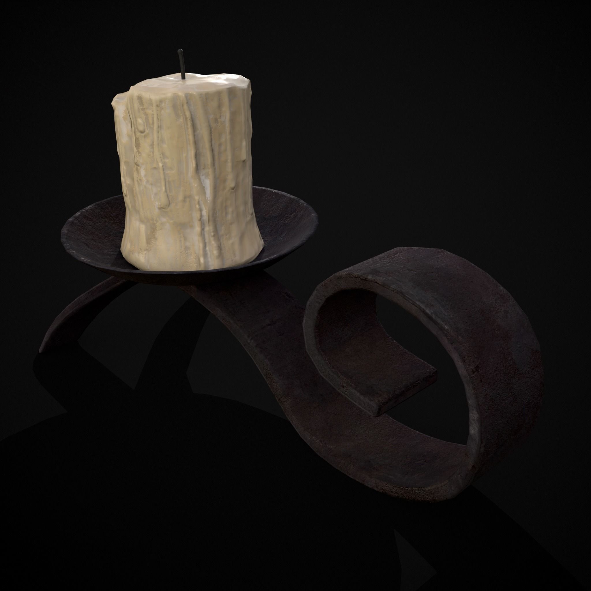 Simple Iron Chamberstick Low-poly 3D model_11