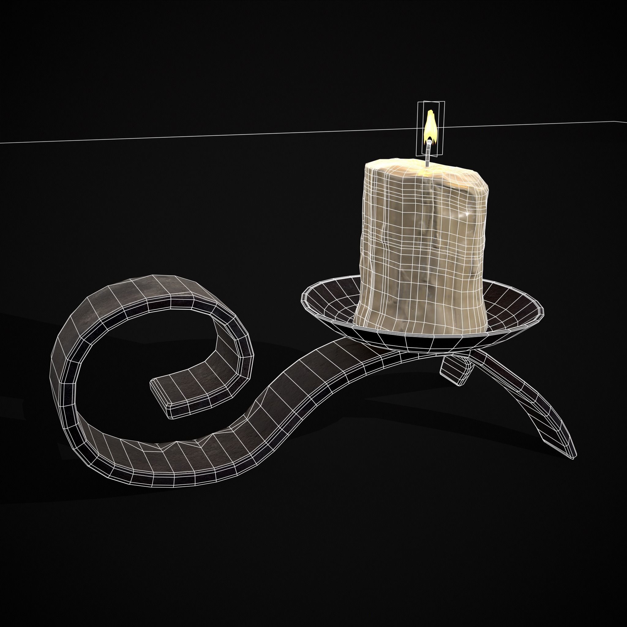 Simple Iron Chamberstick Low-poly 3D model_18