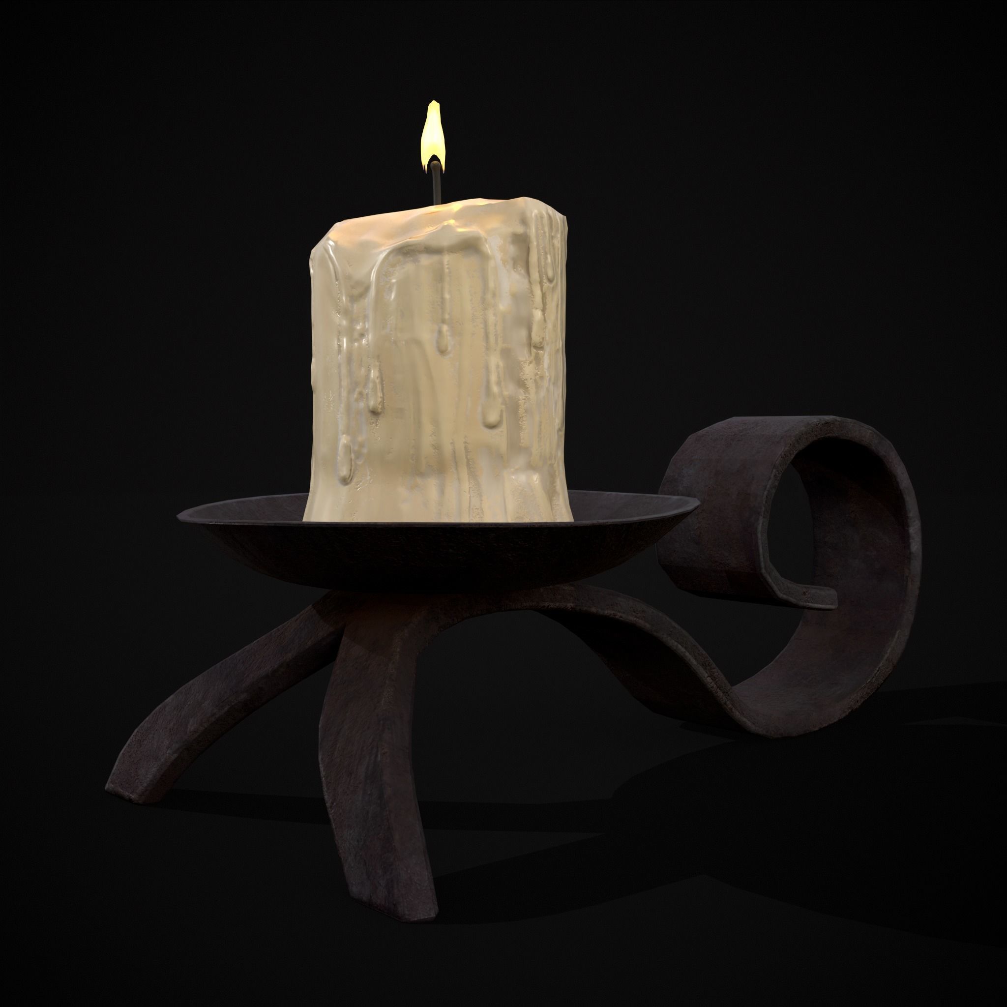 Simple Iron Chamberstick Low-poly 3D model_19