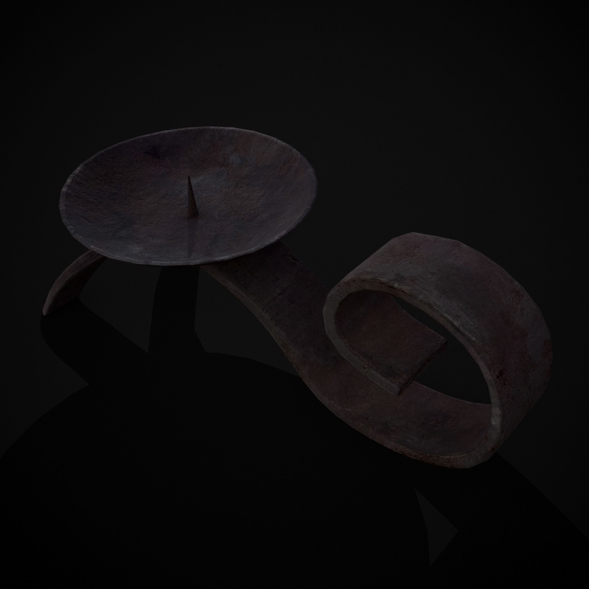 Simple Iron Chamberstick Low-poly 3D model_15