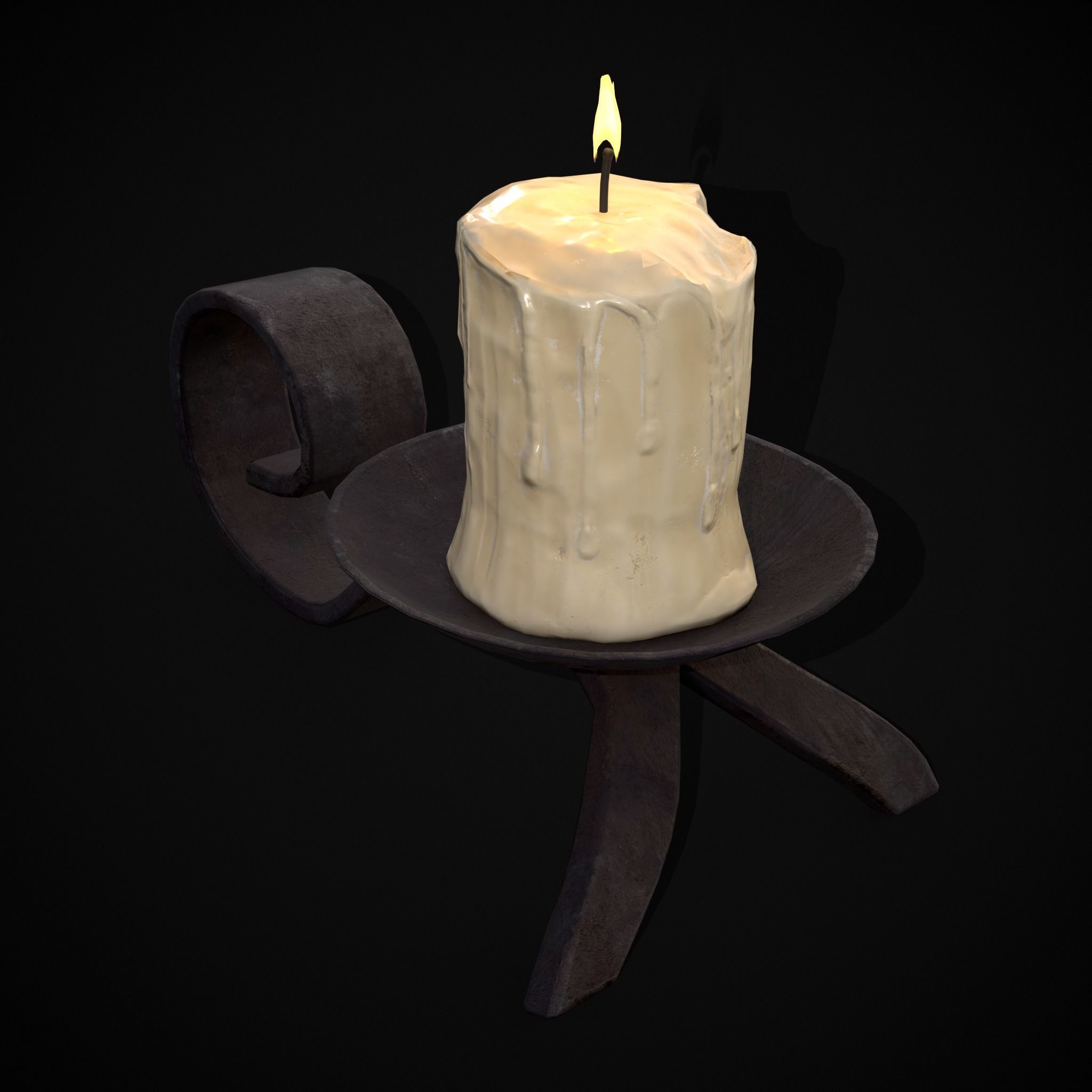 Simple Iron Chamberstick Low-poly 3D model_3