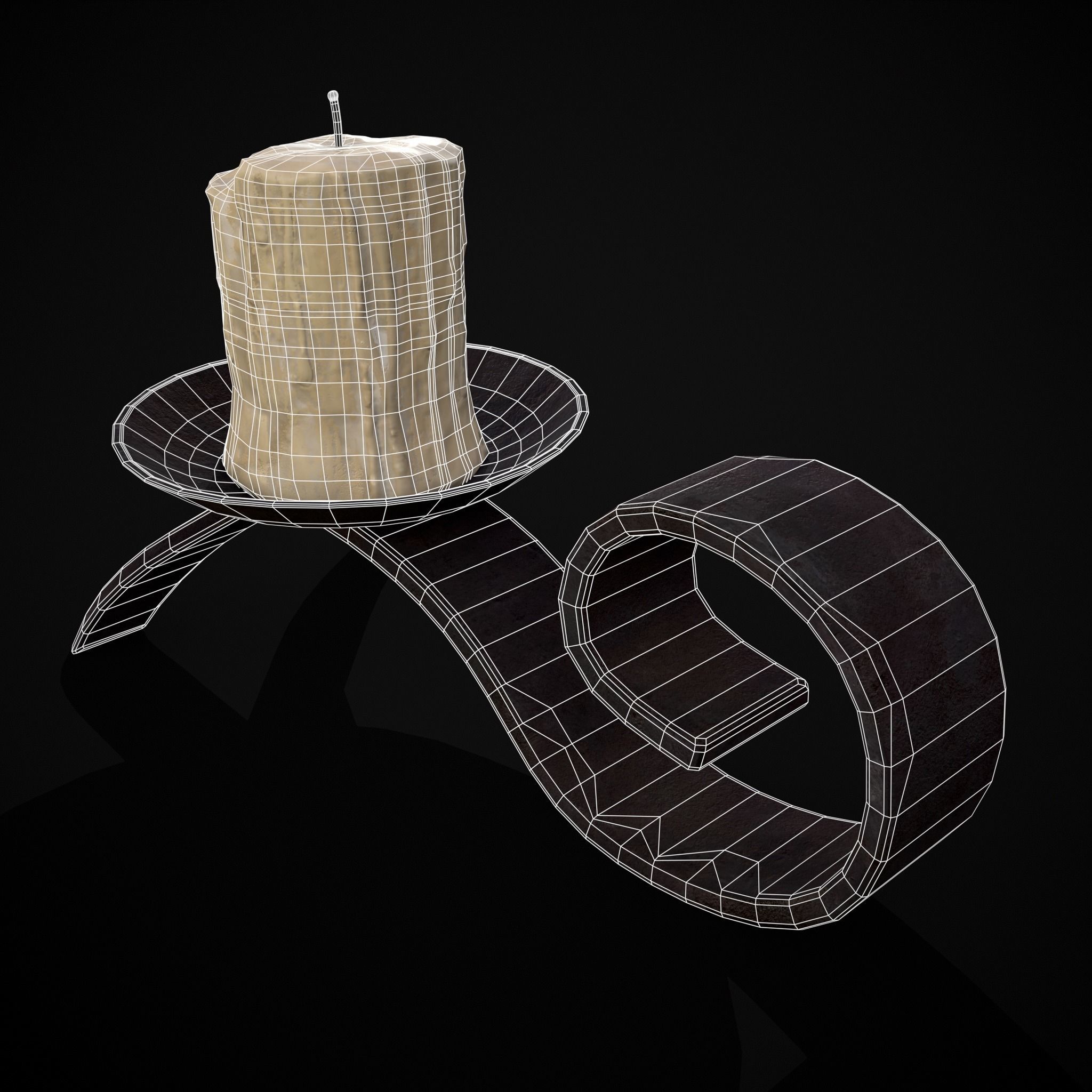 Simple Iron Chamberstick Low-poly 3D model_12