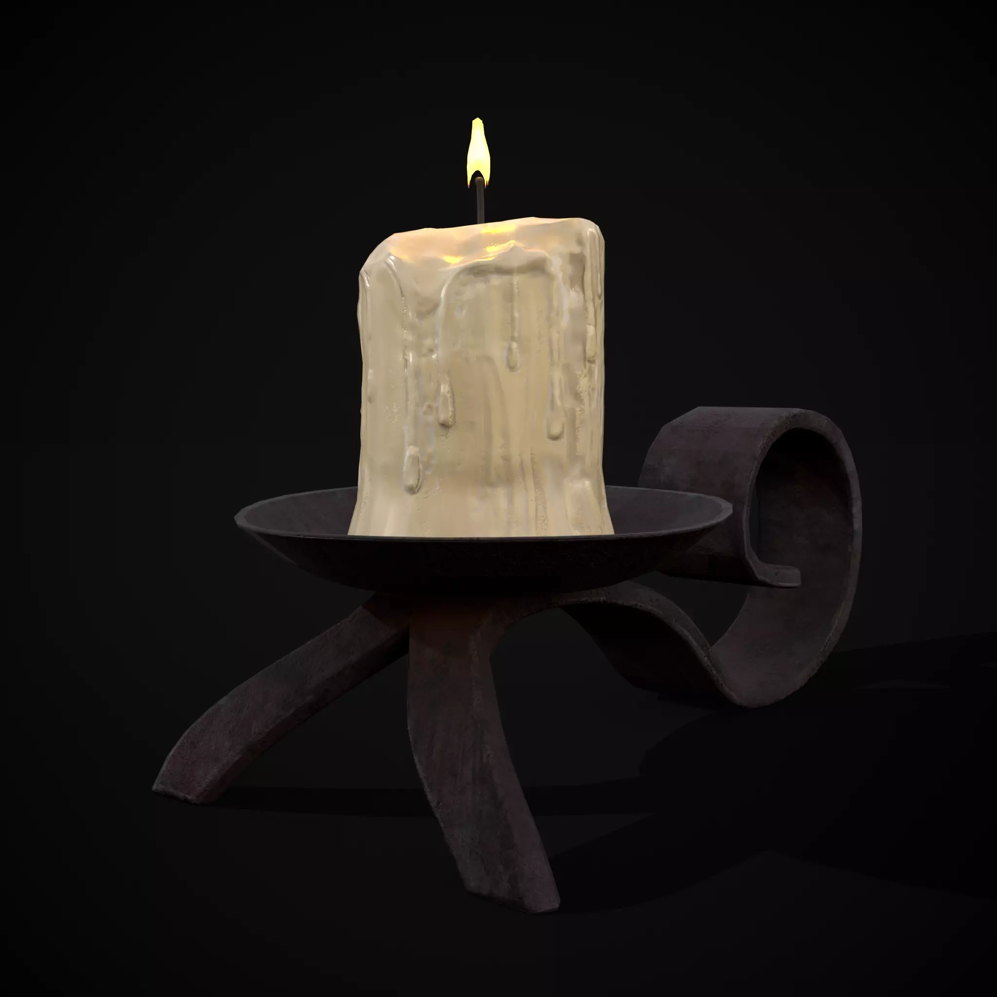 Simple Iron Chamberstick Low-poly 3D model_0