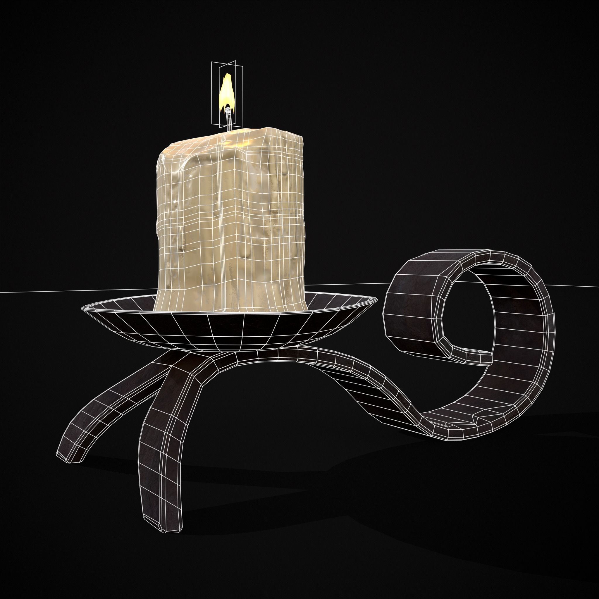 Simple Iron Chamberstick Low-poly 3D model_6