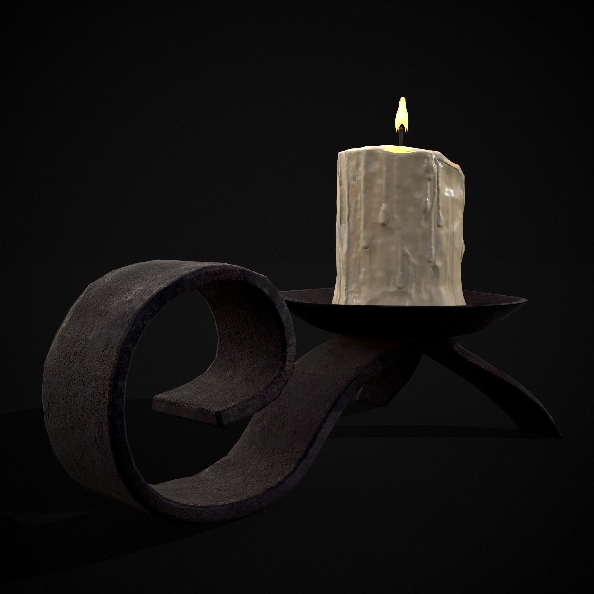 Simple Iron Chamberstick Low-poly 3D model_7