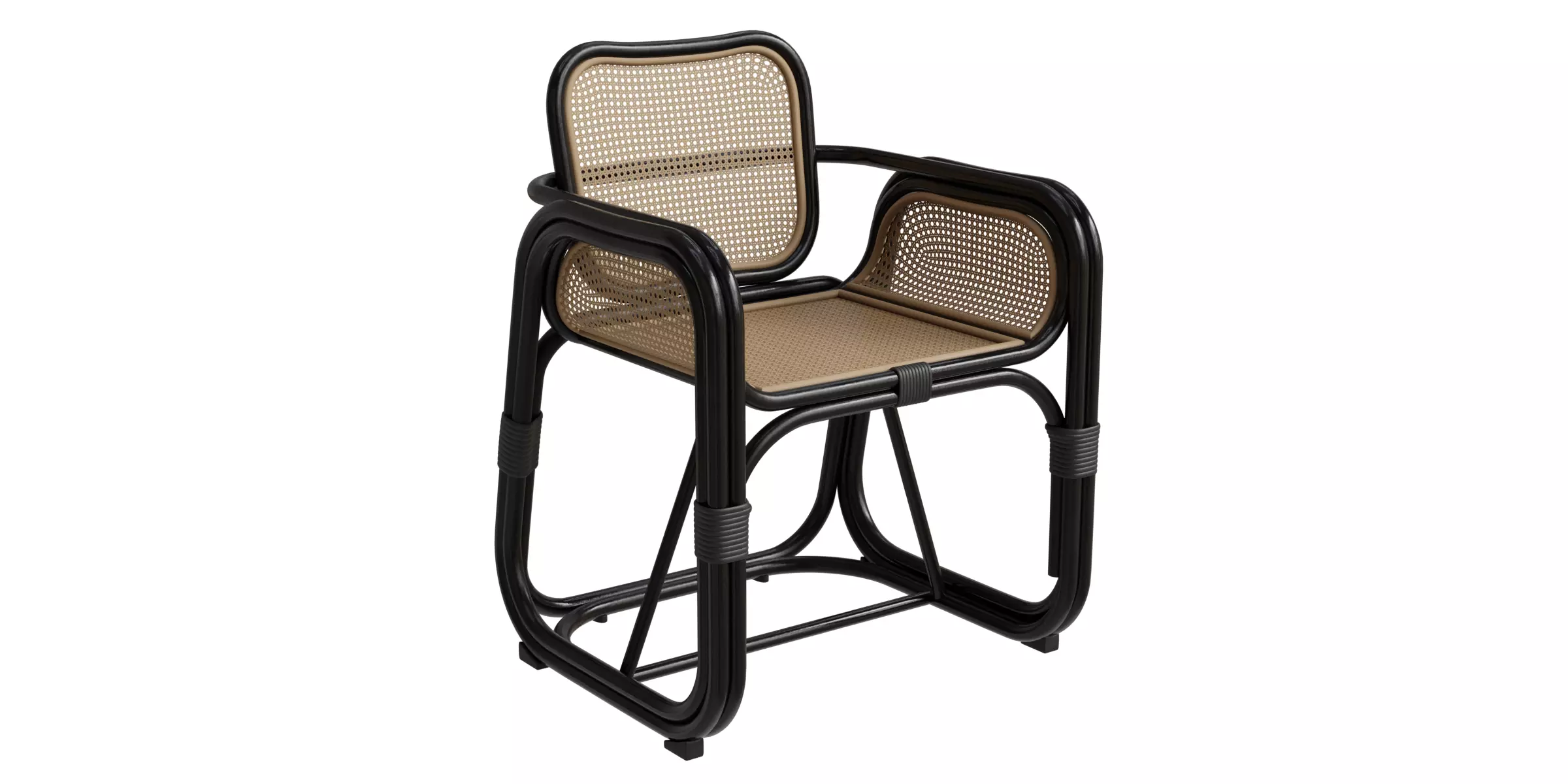 Carver Dining Chair Black Cane Rattan Procedural 3D model