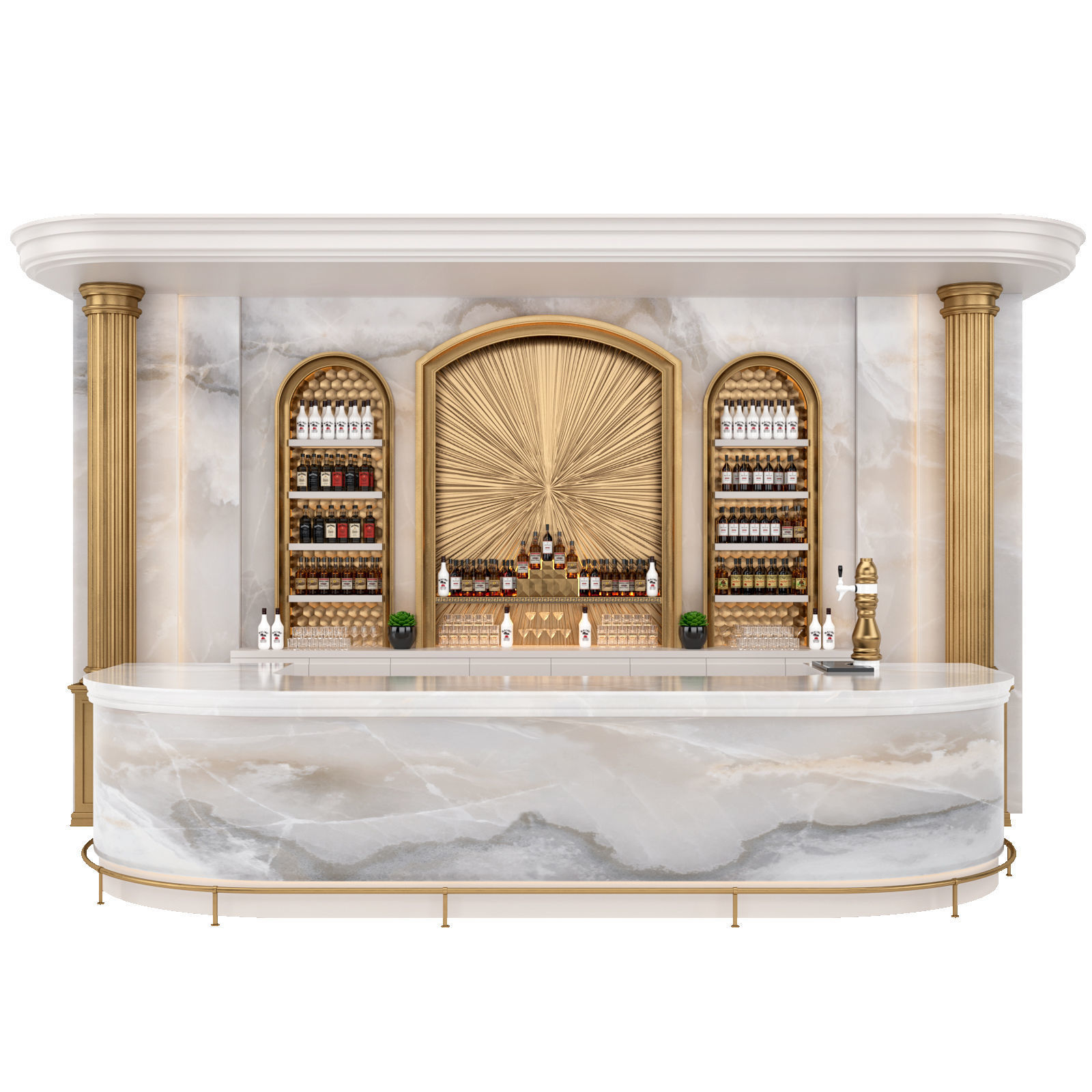 ONYX MARBLE GOLD  BAR RESTAURANT counter with drinks 3D model_1