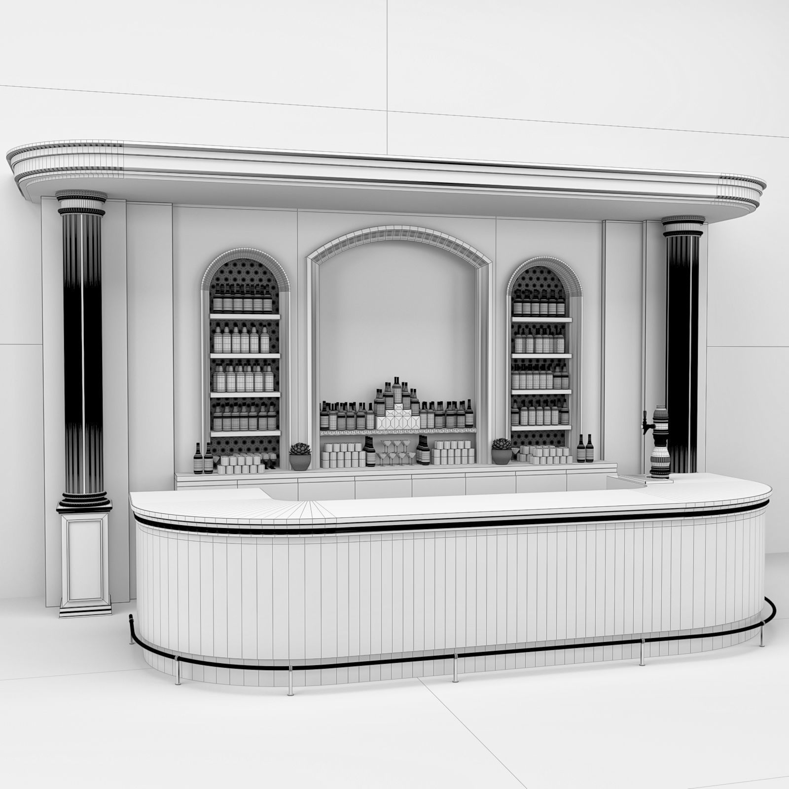 ONYX MARBLE GOLD  BAR RESTAURANT counter with drinks 3D model_6