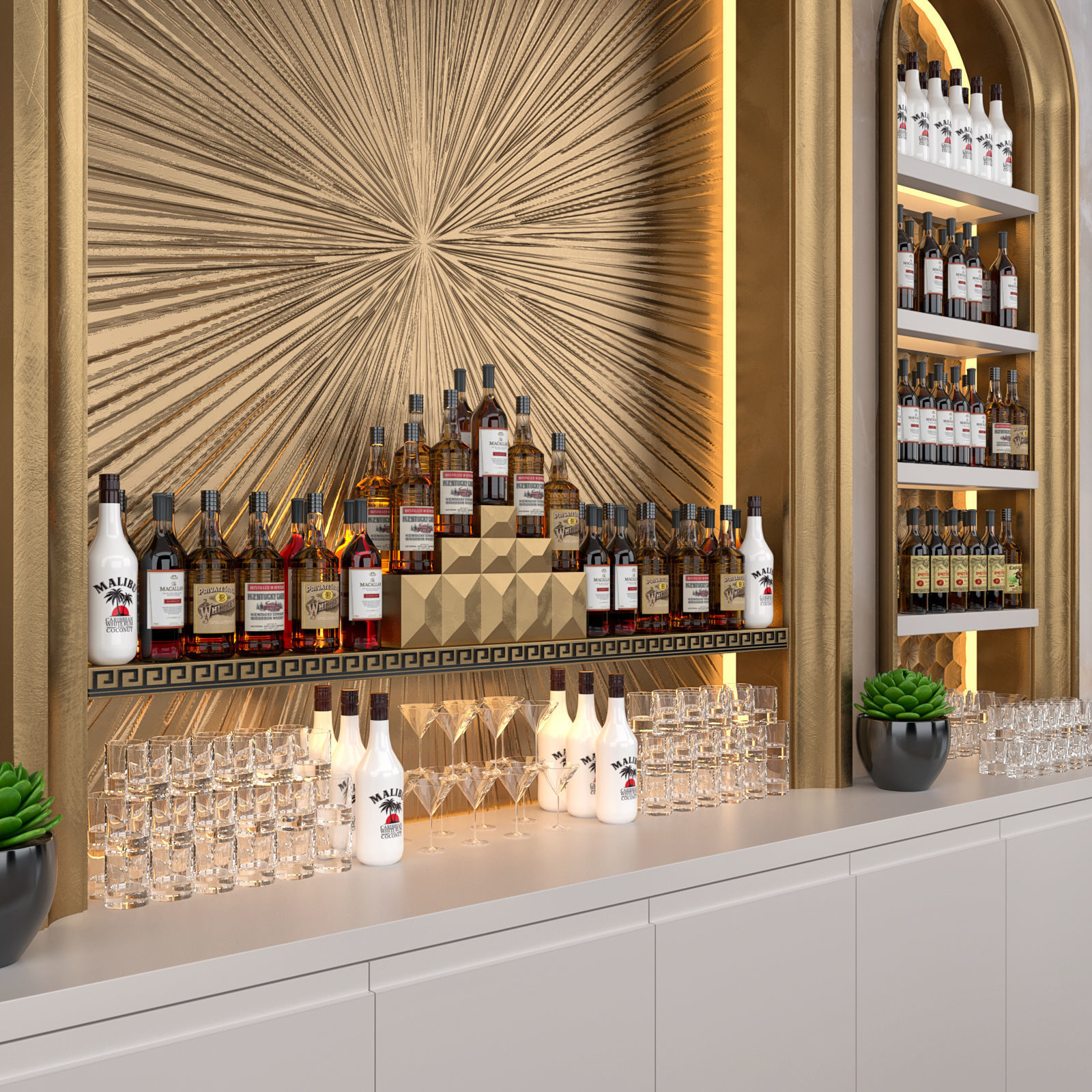 ONYX MARBLE GOLD  BAR RESTAURANT counter with drinks 3D model_3