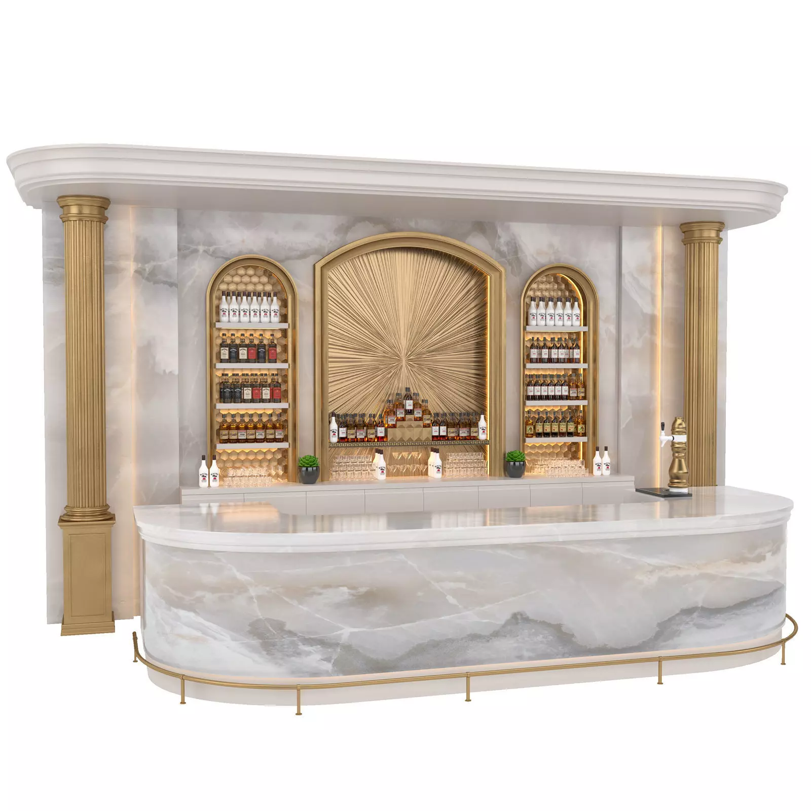 ONYX MARBLE GOLD  BAR RESTAURANT counter with drinks 3D model_0