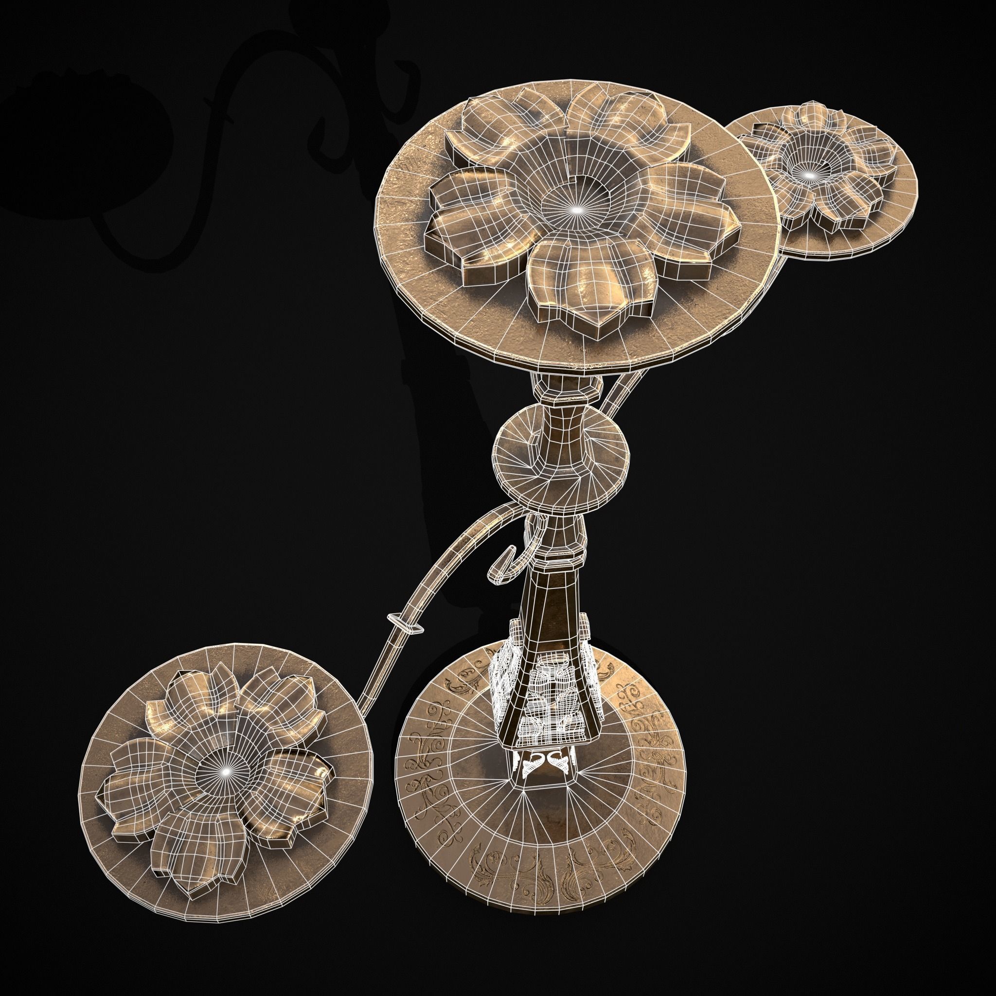 Ornamented  Three Point Candelabra Low-poly 3D model_18