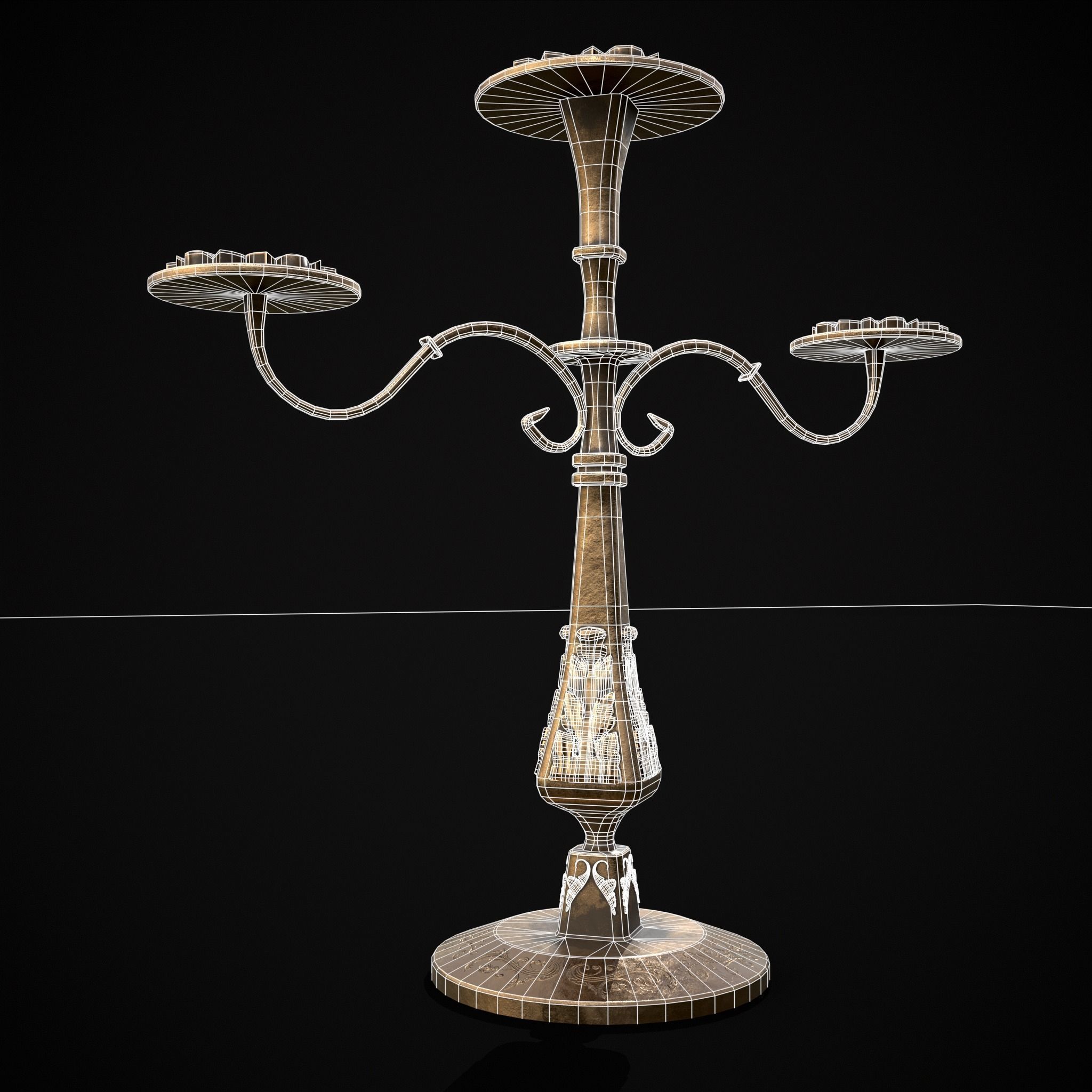 Ornamented  Three Point Candelabra Low-poly 3D model_20