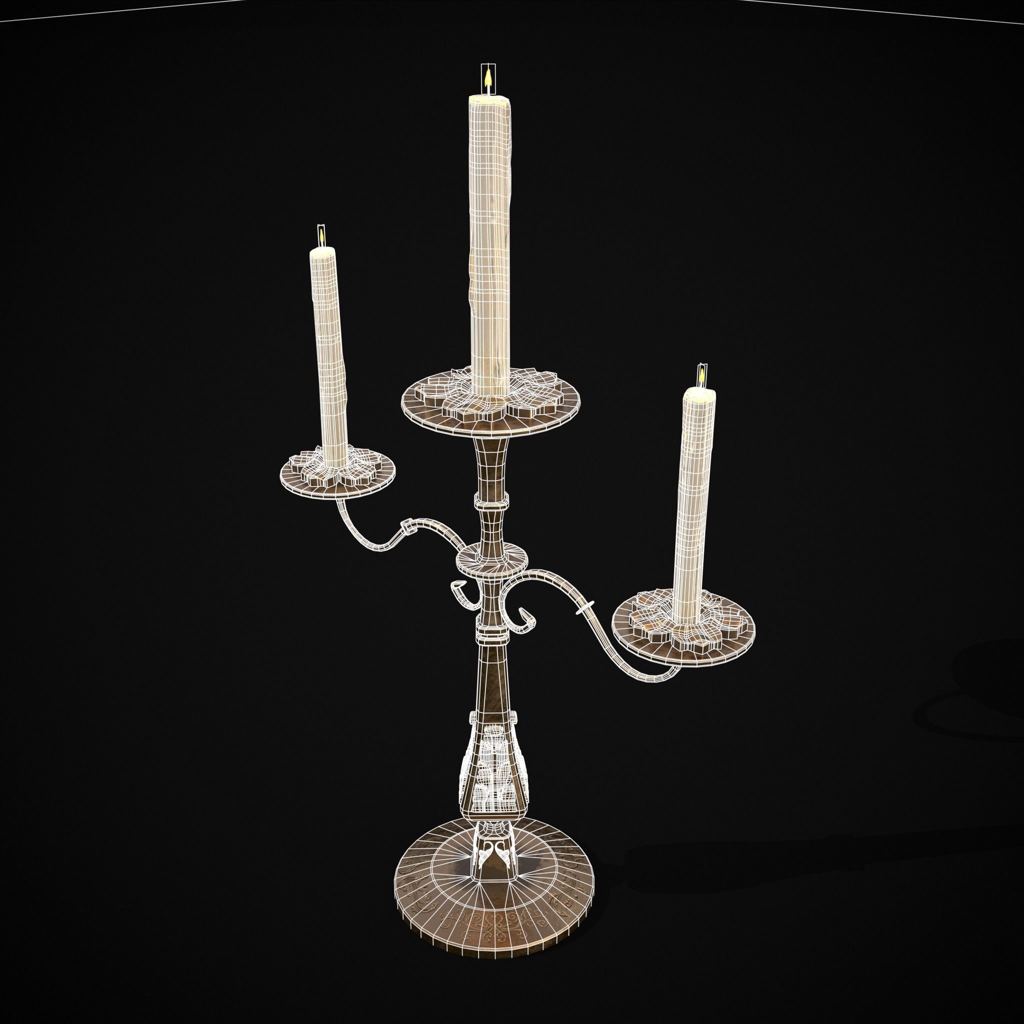 Ornamented  Three Point Candelabra Low-poly 3D model_4