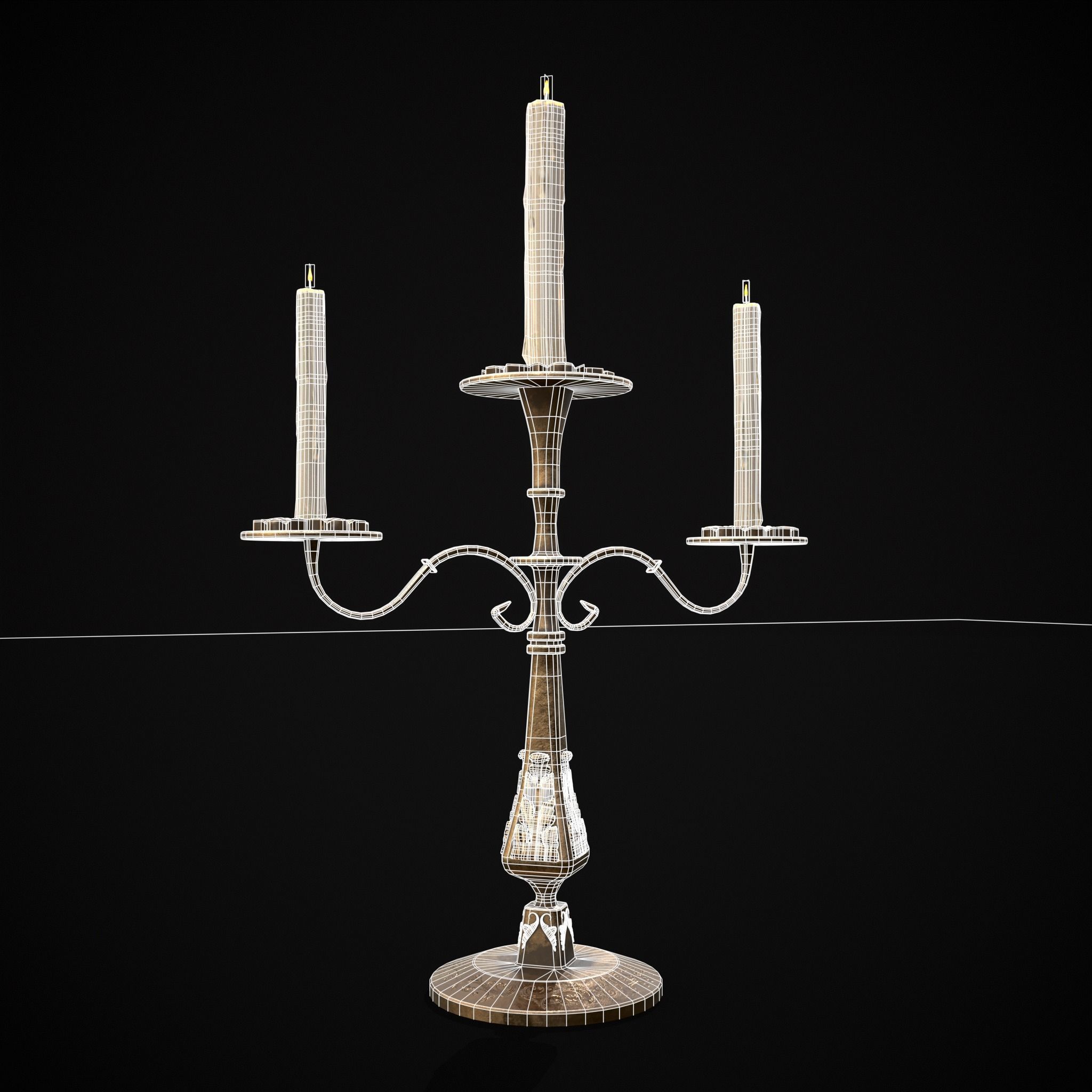 Ornamented  Three Point Candelabra Low-poly 3D model_22