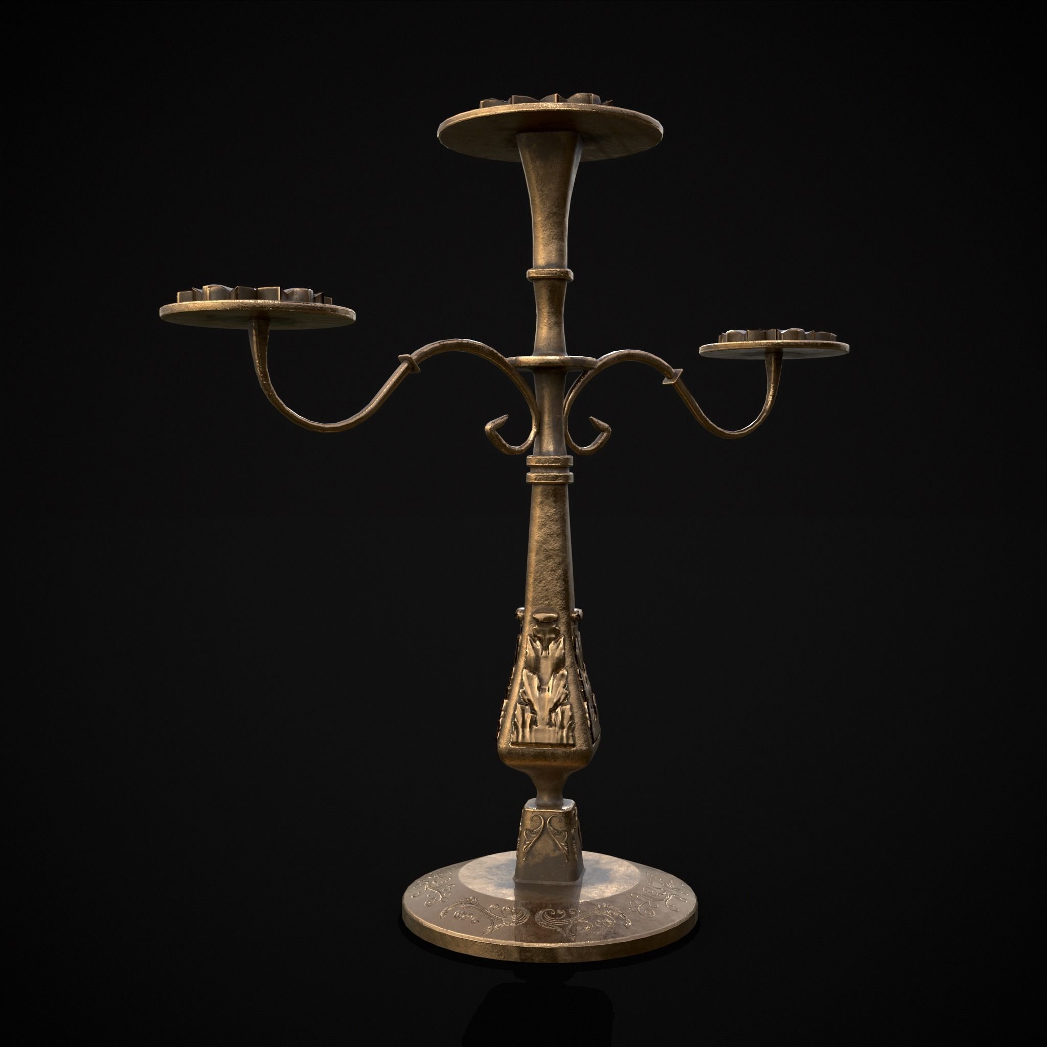 Ornamented  Three Point Candelabra Low-poly 3D model_15