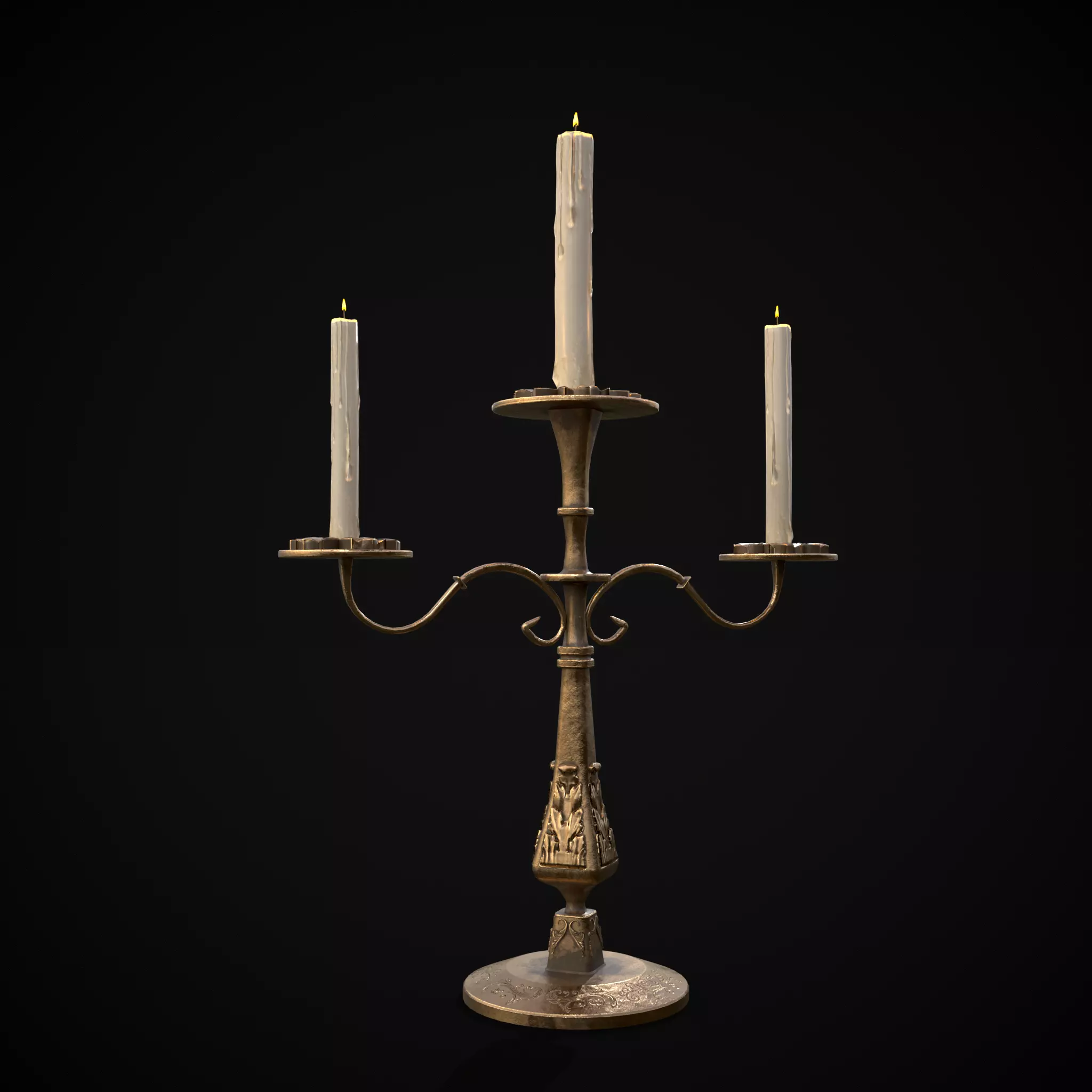 Ornamented  Three Point Candelabra Low-poly 3D model_0