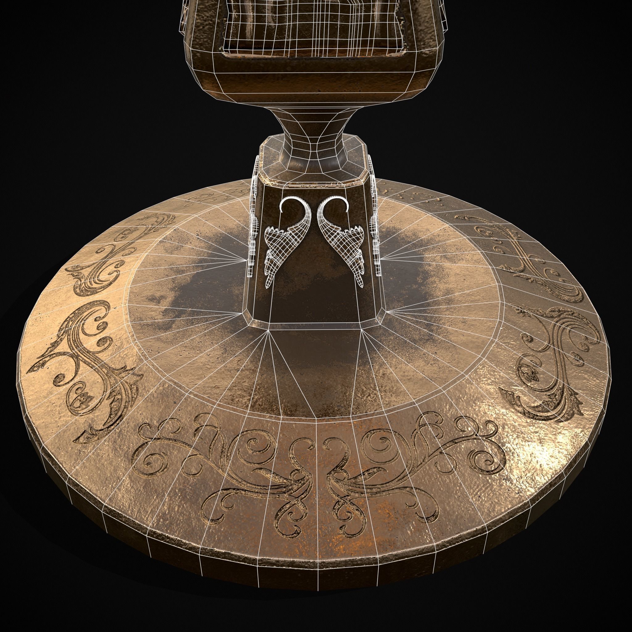 Ornamented  Three Point Candelabra Low-poly 3D model_12