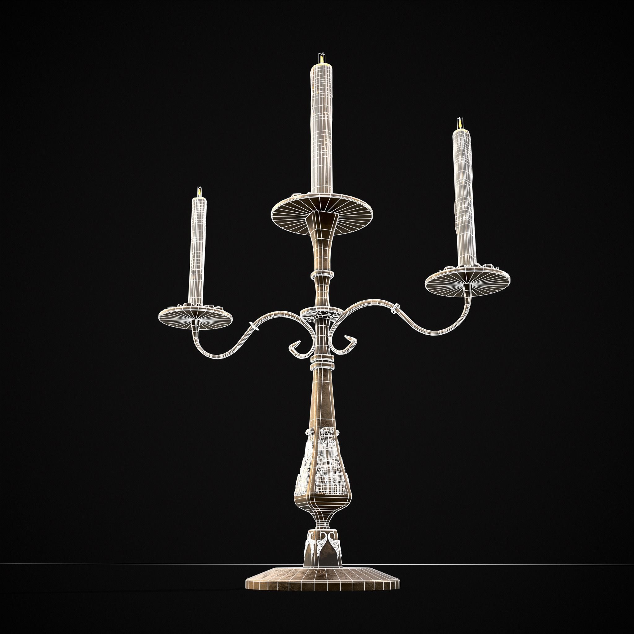 Ornamented  Three Point Candelabra Low-poly 3D model_8