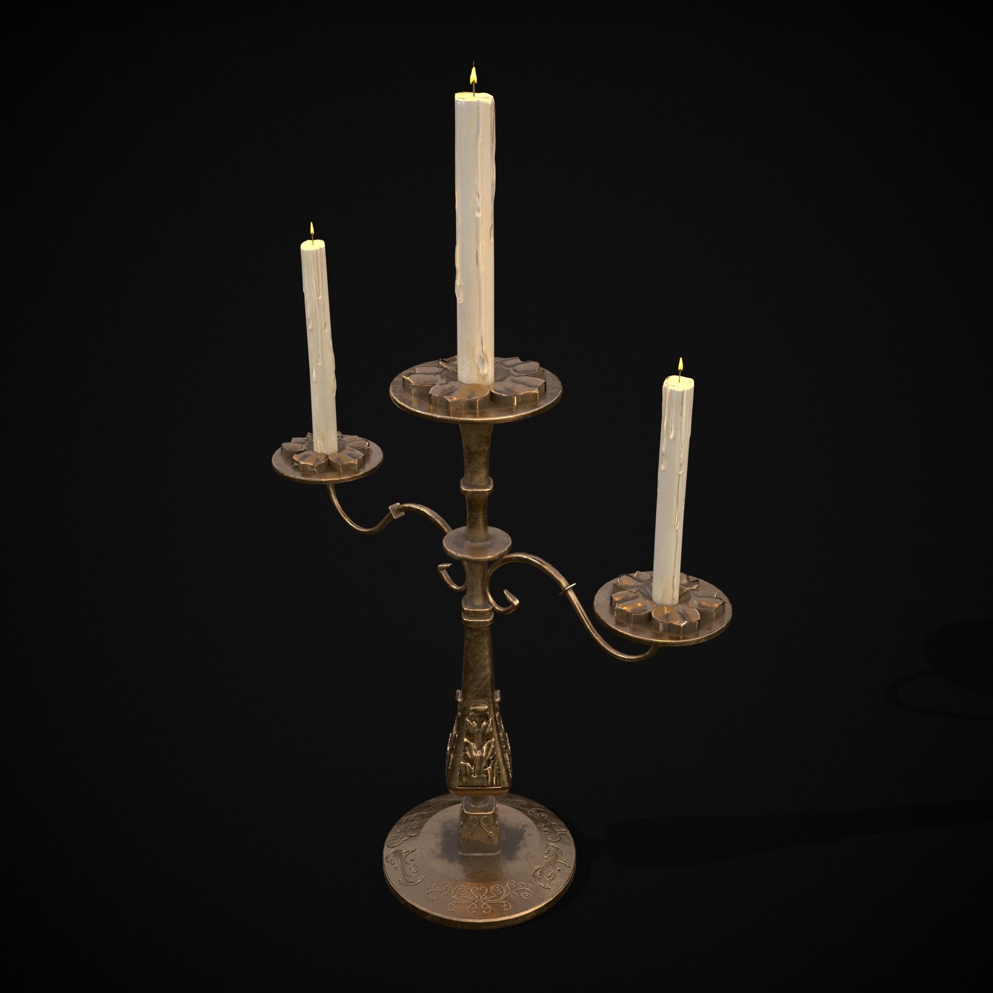 Ornamented  Three Point Candelabra Low-poly 3D model_3