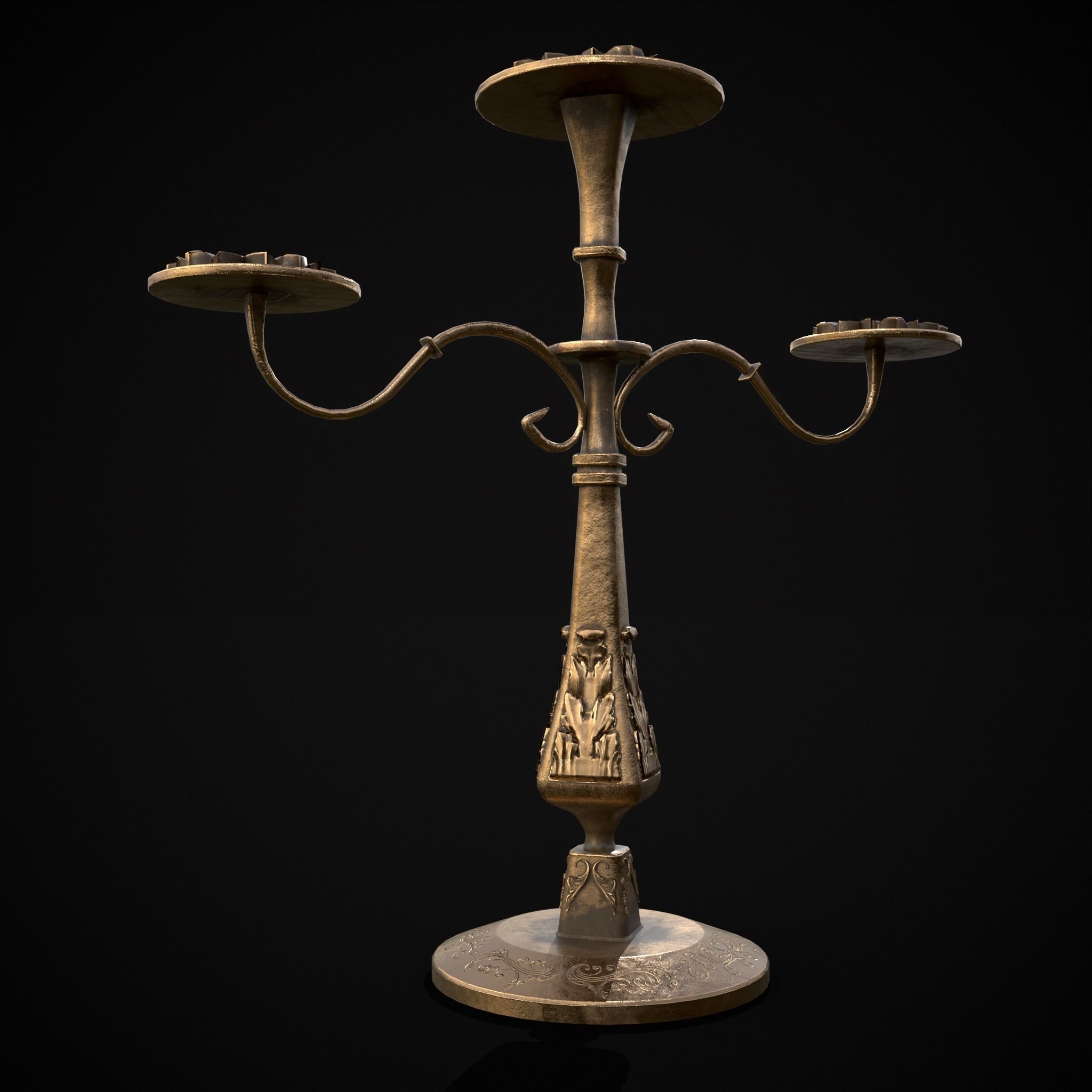 Ornamented  Three Point Candelabra Low-poly 3D model_19