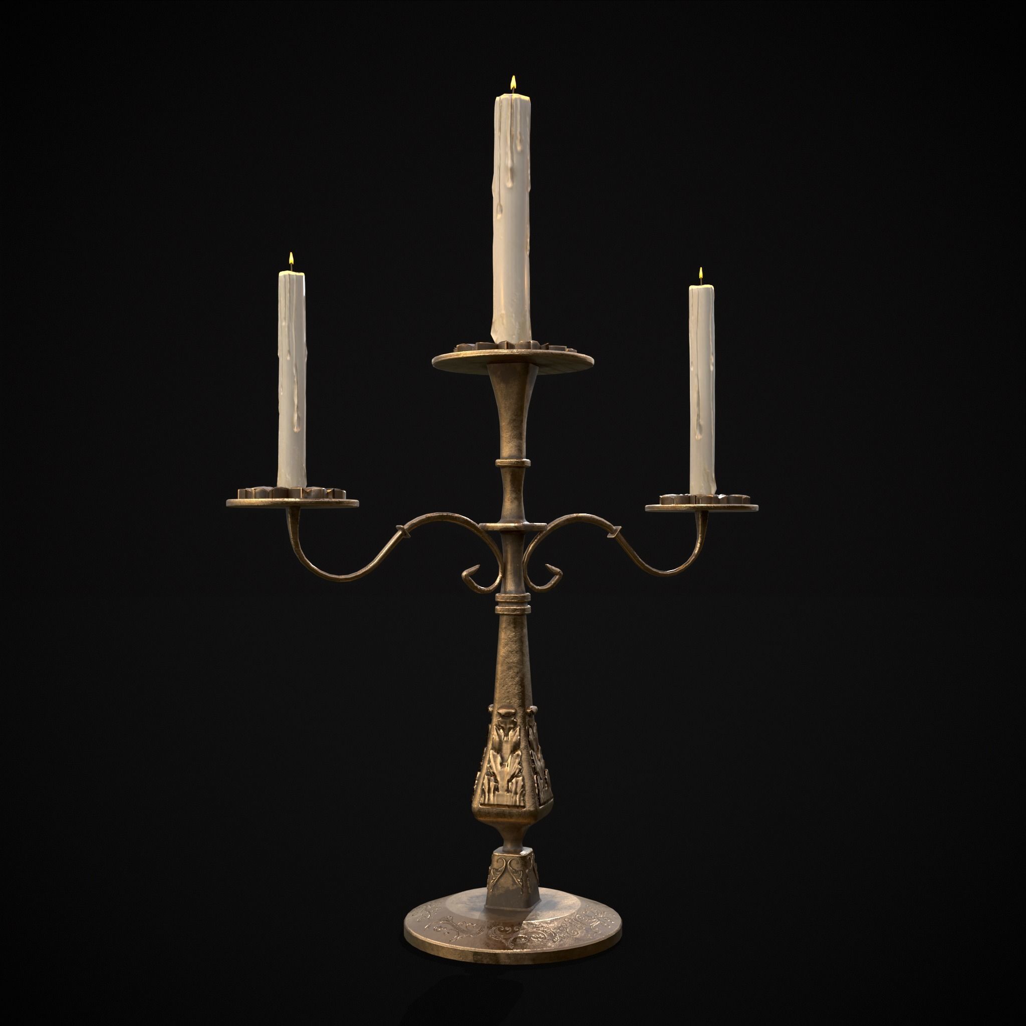 Ornamented  Three Point Candelabra Low-poly 3D model_21