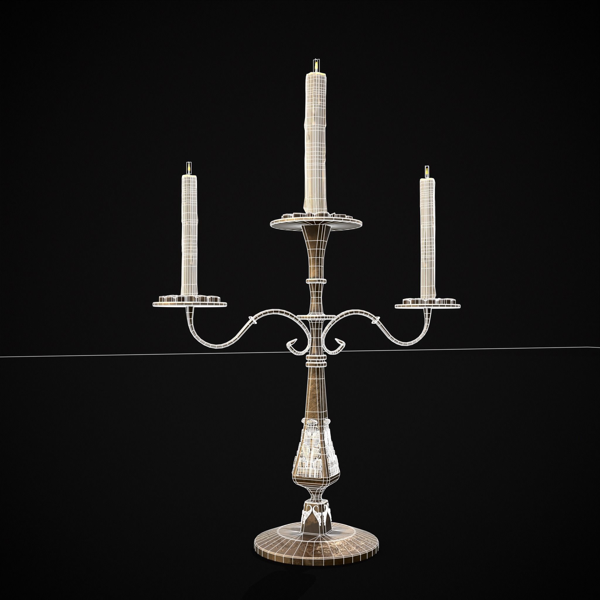 Ornamented  Three Point Candelabra Low-poly 3D model_2