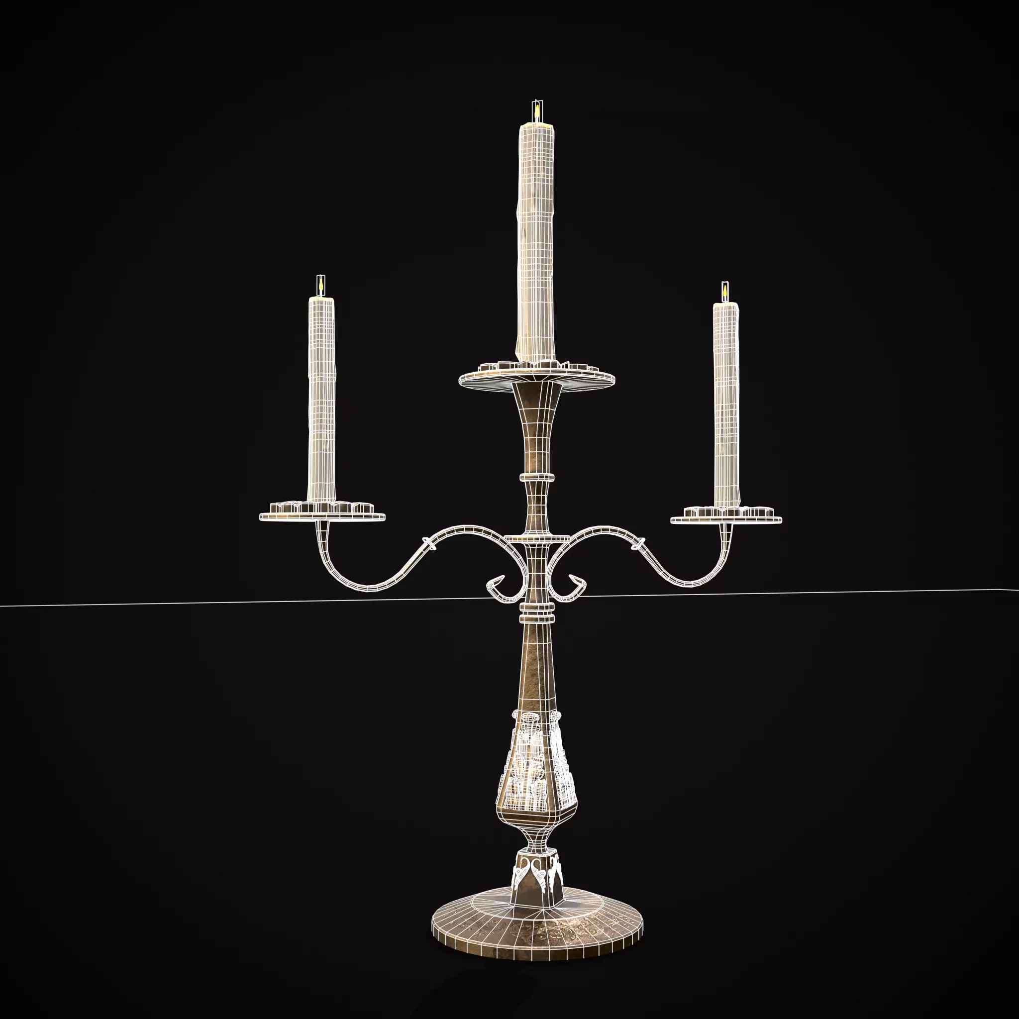Ornamented Three Point Candelabra Low-poly 3D model