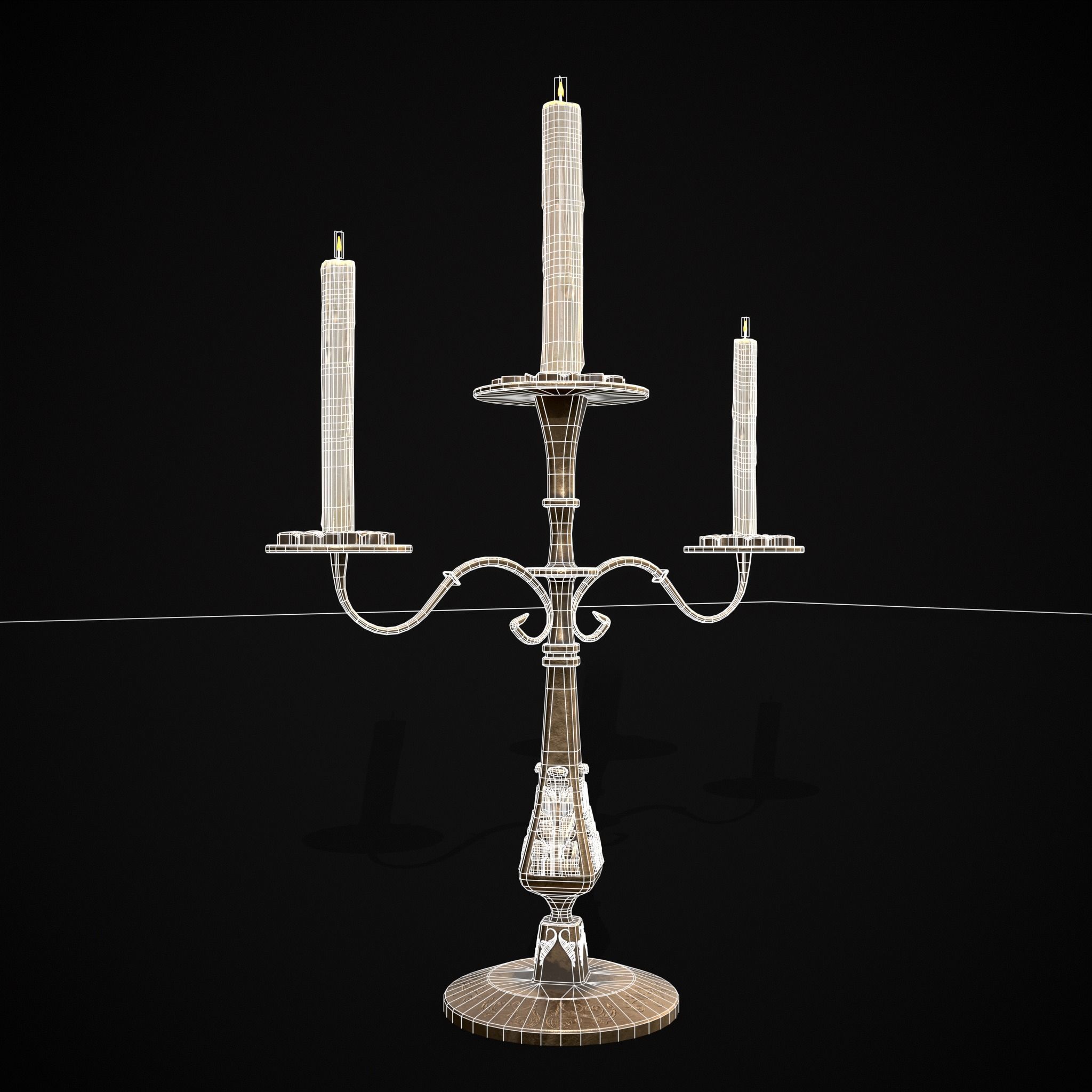 Ornamented  Three Point Candelabra Low-poly 3D model_6