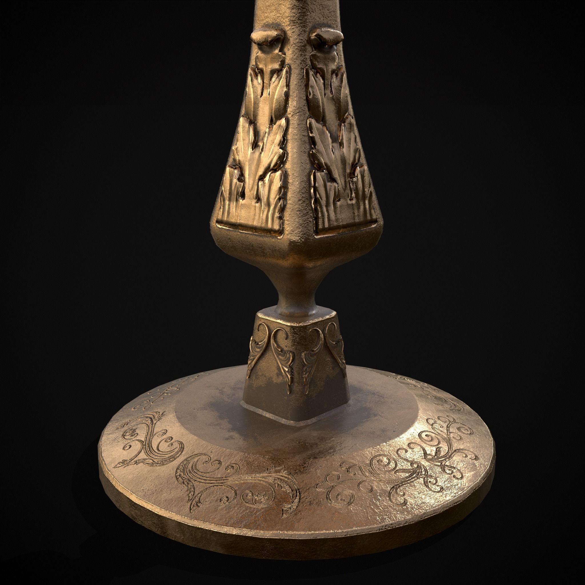 Ornamented  Three Point Candelabra Low-poly 3D model_9