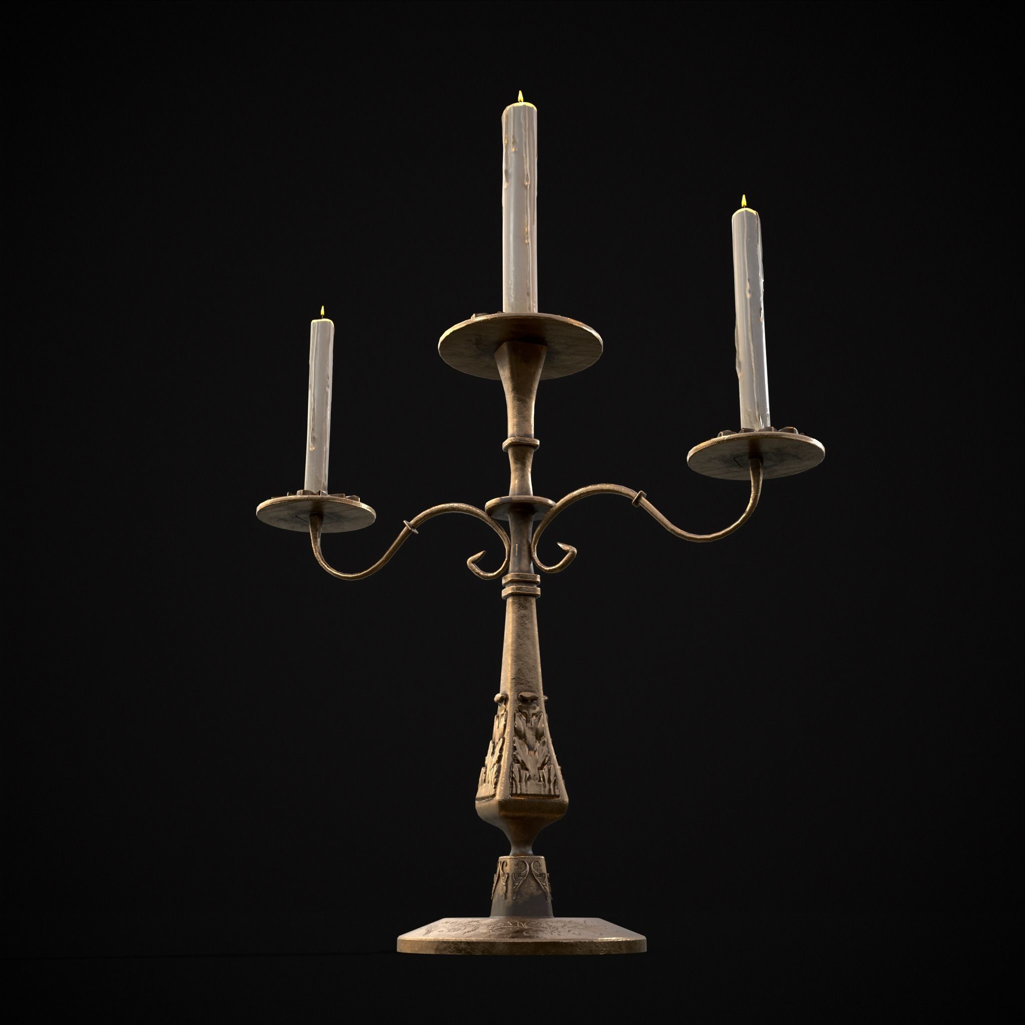 Ornamented  Three Point Candelabra Low-poly 3D model_7