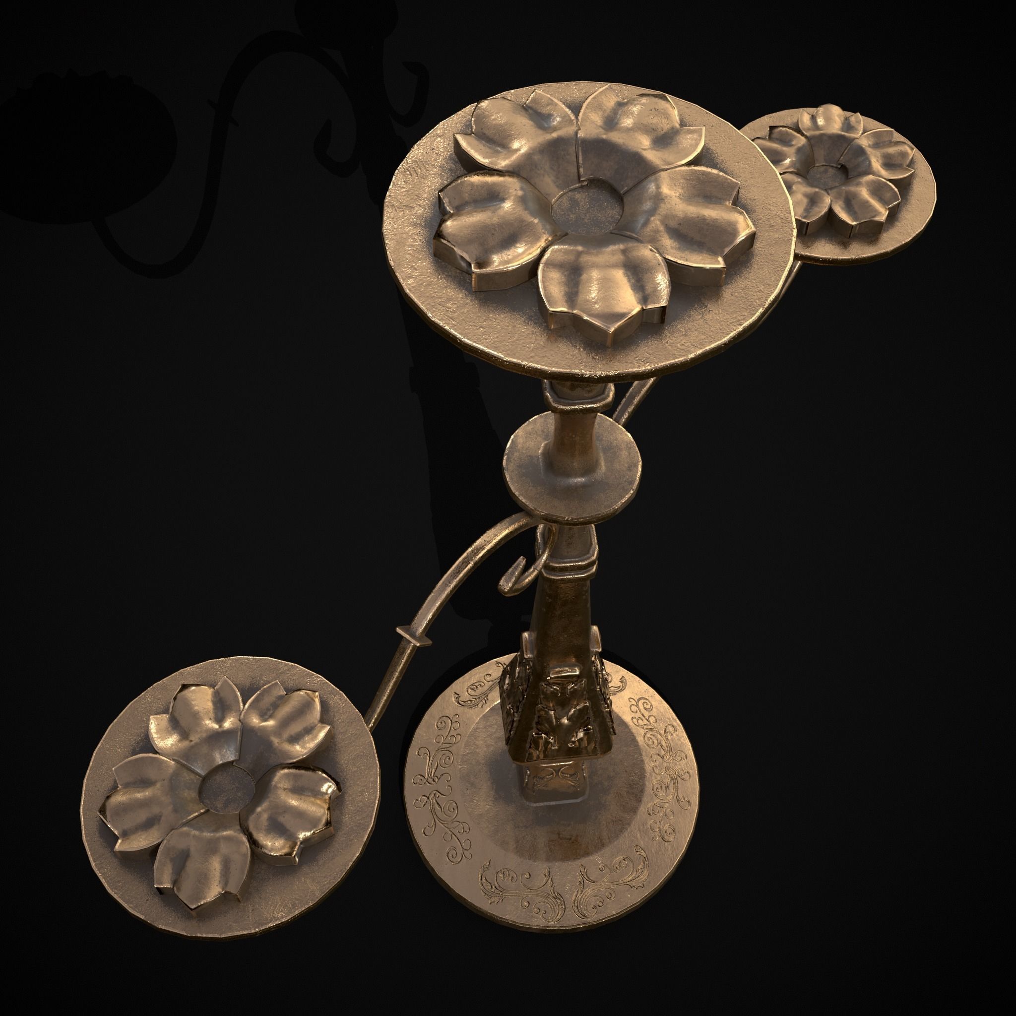 Ornamented  Three Point Candelabra Low-poly 3D model_17