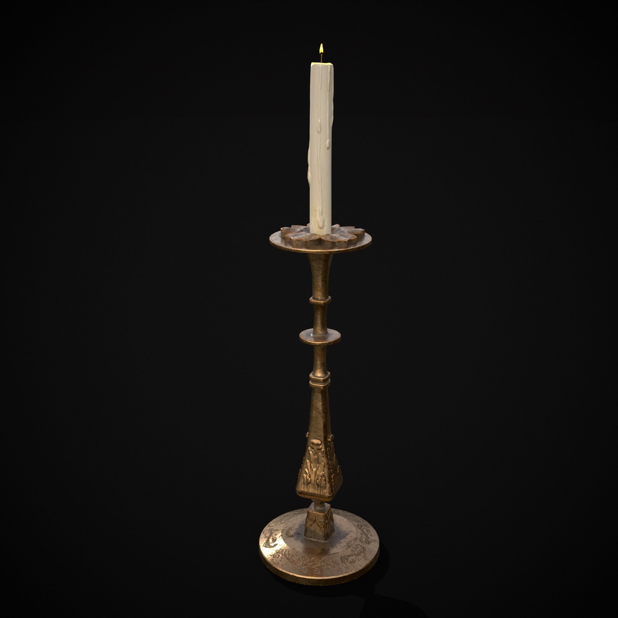 Ornamented Candle Stick Low-poly 3D model_17