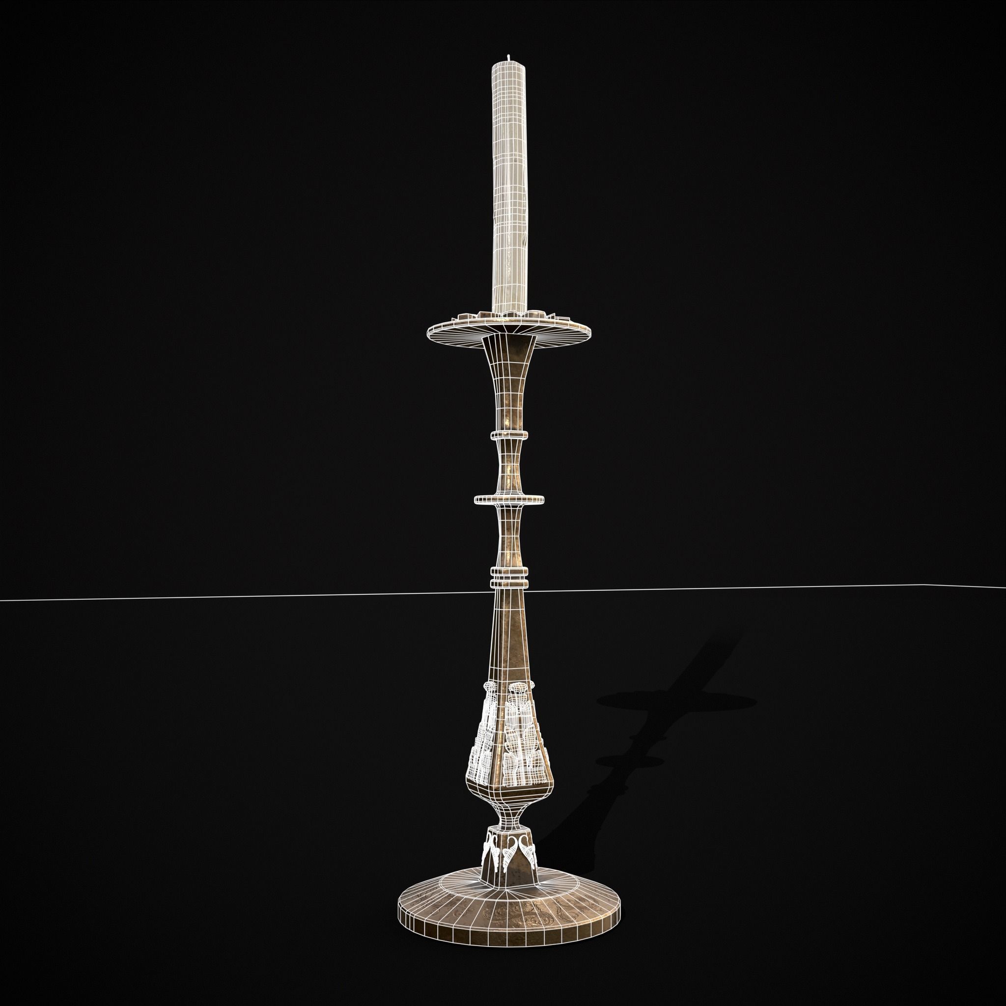 Ornamented Candle Stick Low-poly 3D model_14
