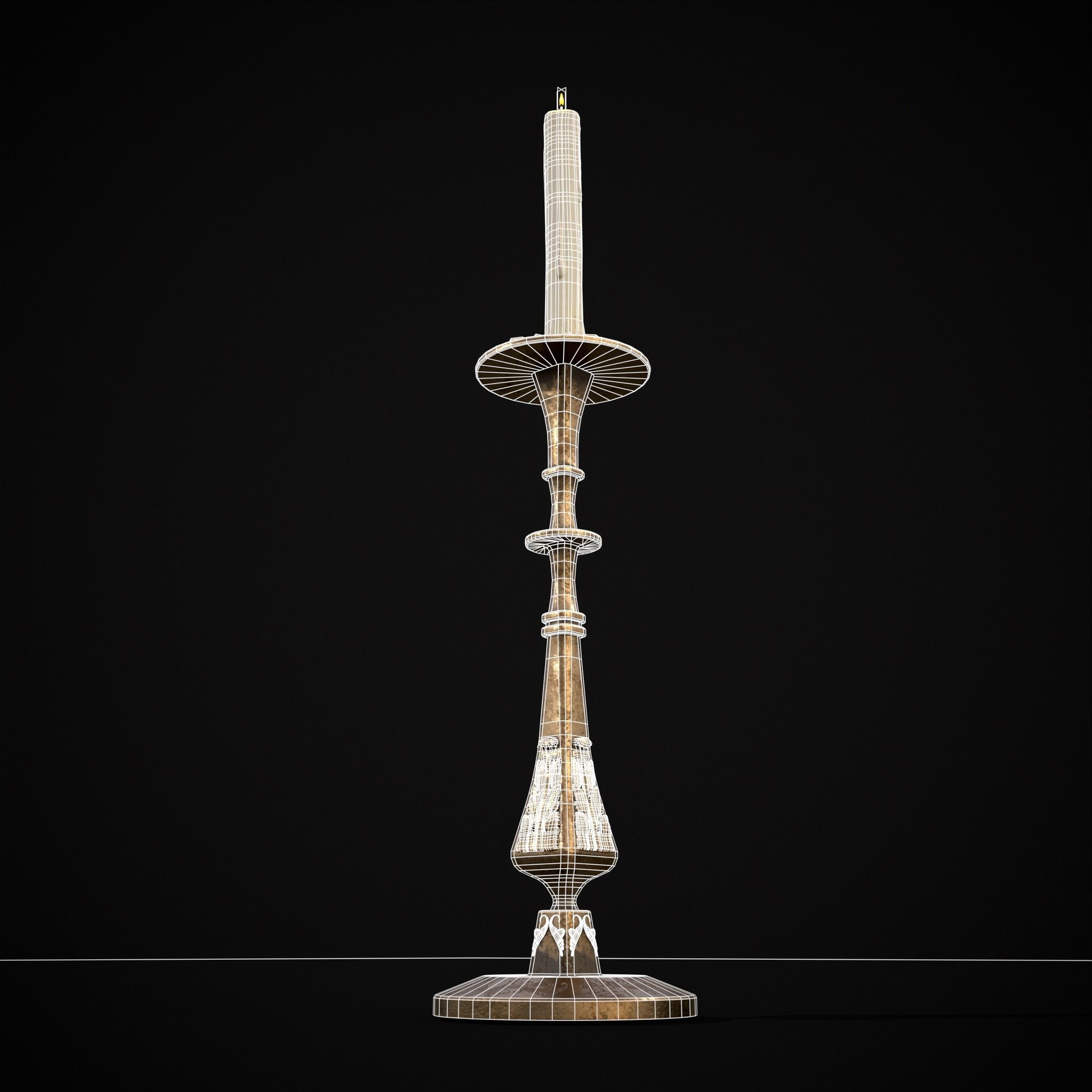 Ornamented Candle Stick Low-poly 3D model_16