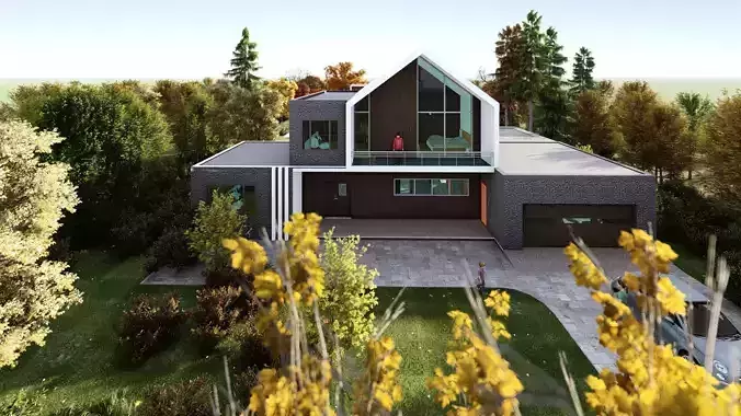 Small family 3D modern House plan