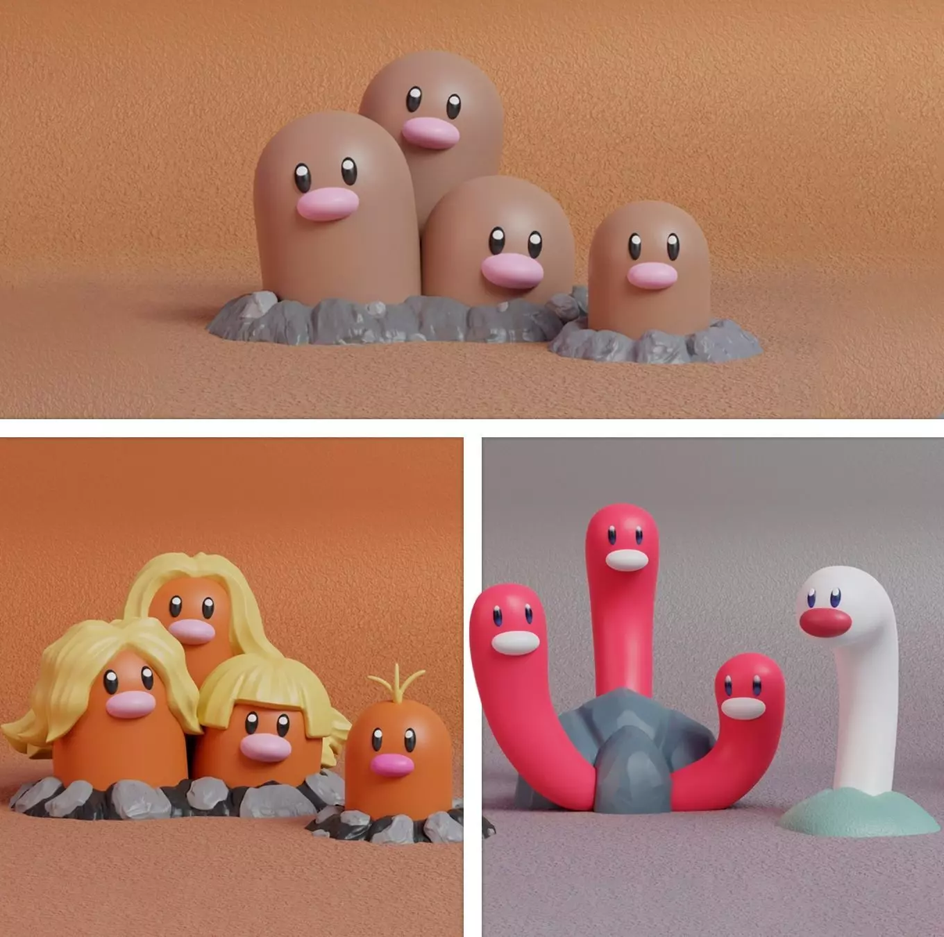 Pokemon - Diglett and Dugtrio All Forms  3D print model_0