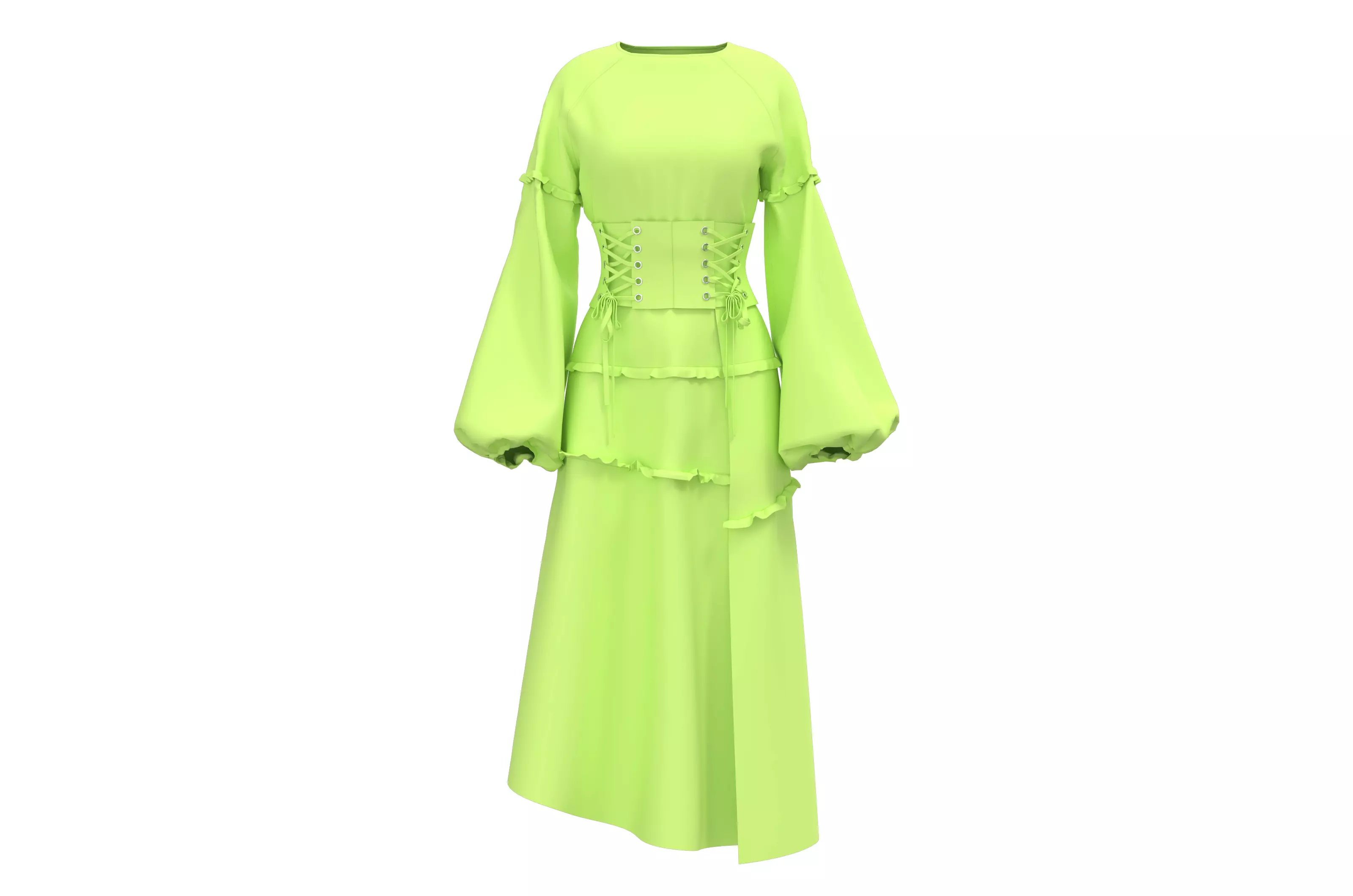 Fluorescent green lace-up irregular dress Free low-poly 3D model