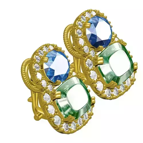 Oval and Cushion Diamond Halo Omega Clip Earring